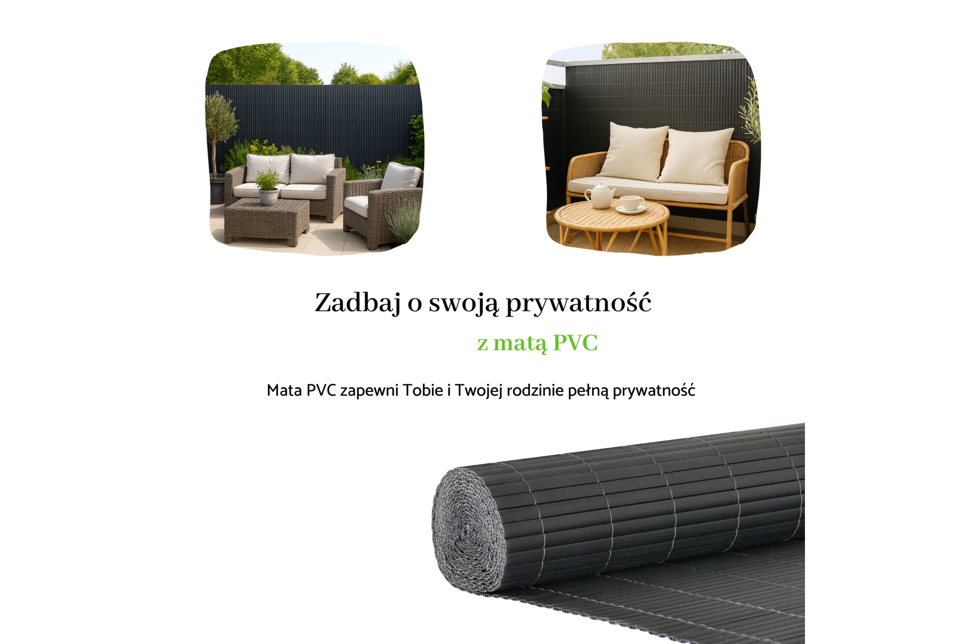 Mata PVC na balkon 200x250 Mata PVC na ogrodzenie 2 x 25 m szara