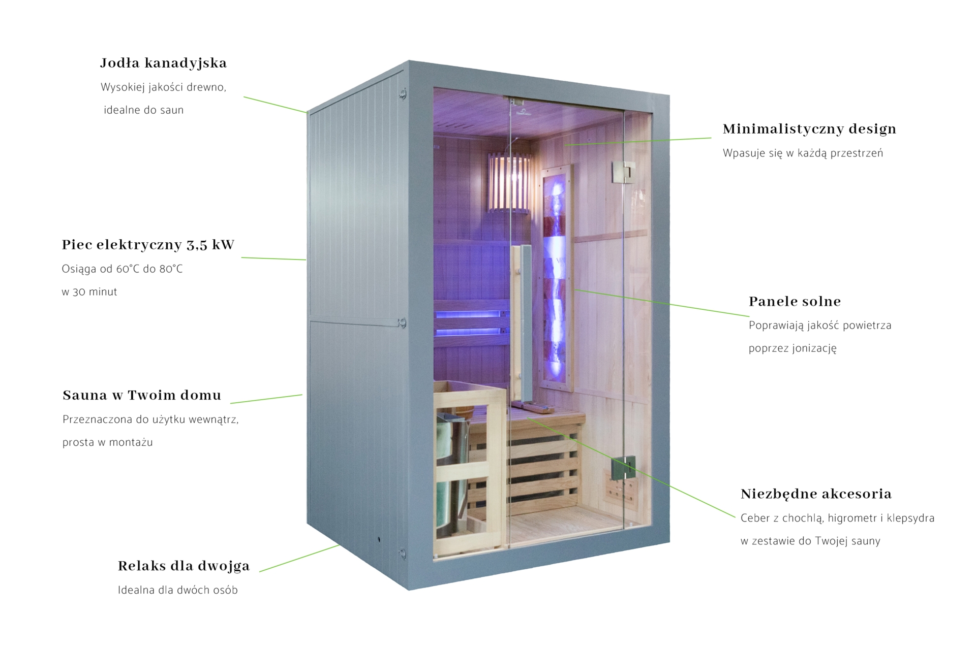 Sauna fińska Nordum Solea 2-osobowa szara
