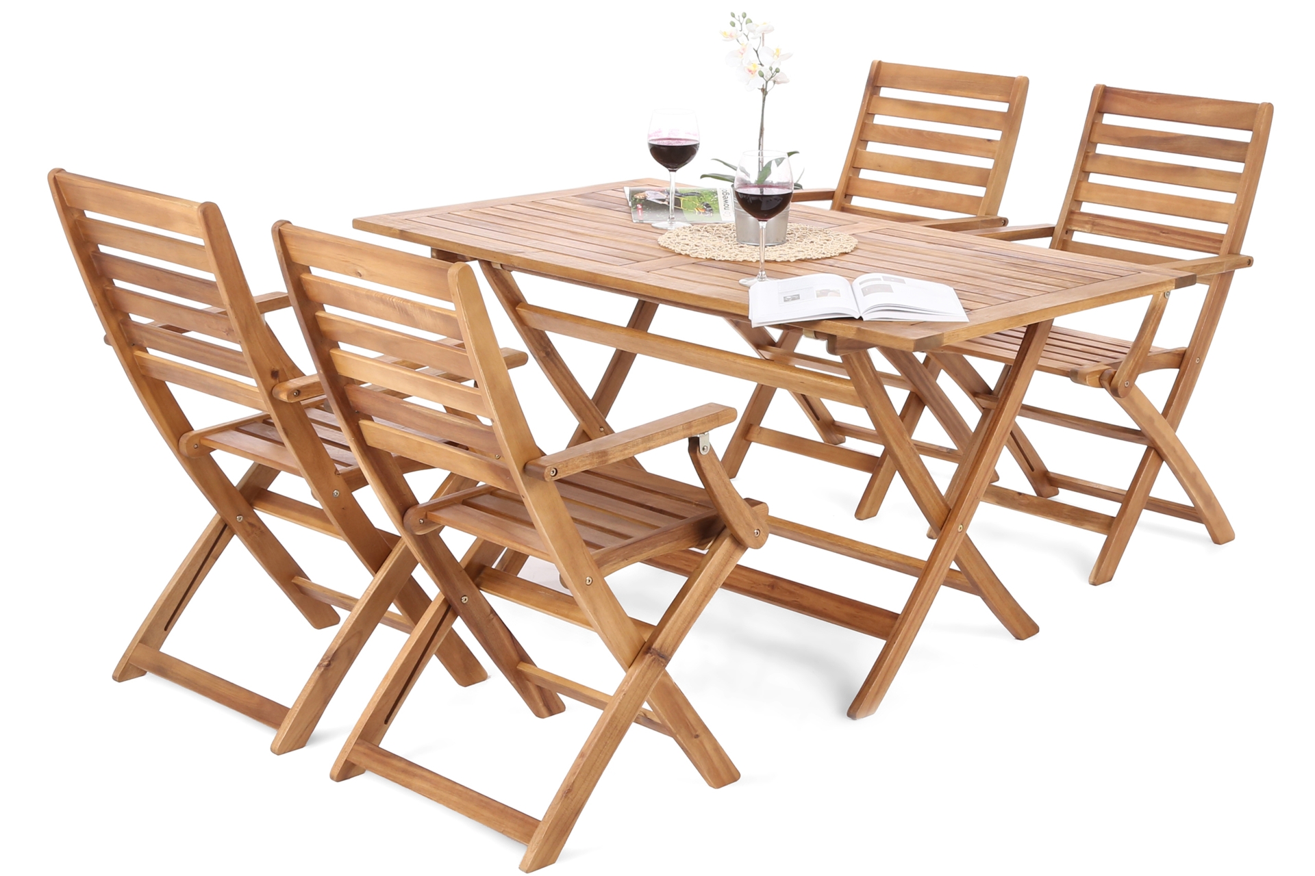Meble ogrodowe drewniane Akacja - 4-osobowy zestaw na taras, składany. Meble ogrodowe drewniane Akacja Cross 4+1