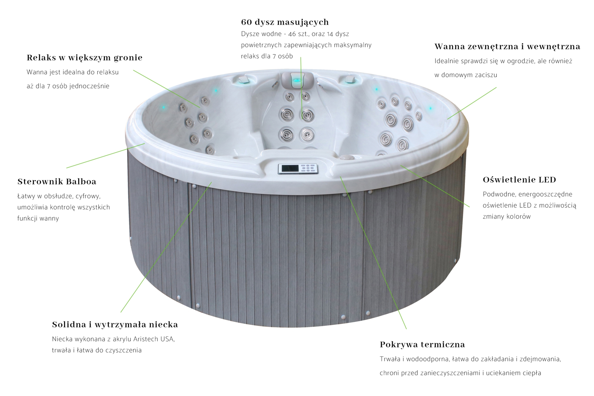 Wanna ogrodowa z hydromasażem Aquess Recharge 3101 7-osobowa Sterling White / Light Grey