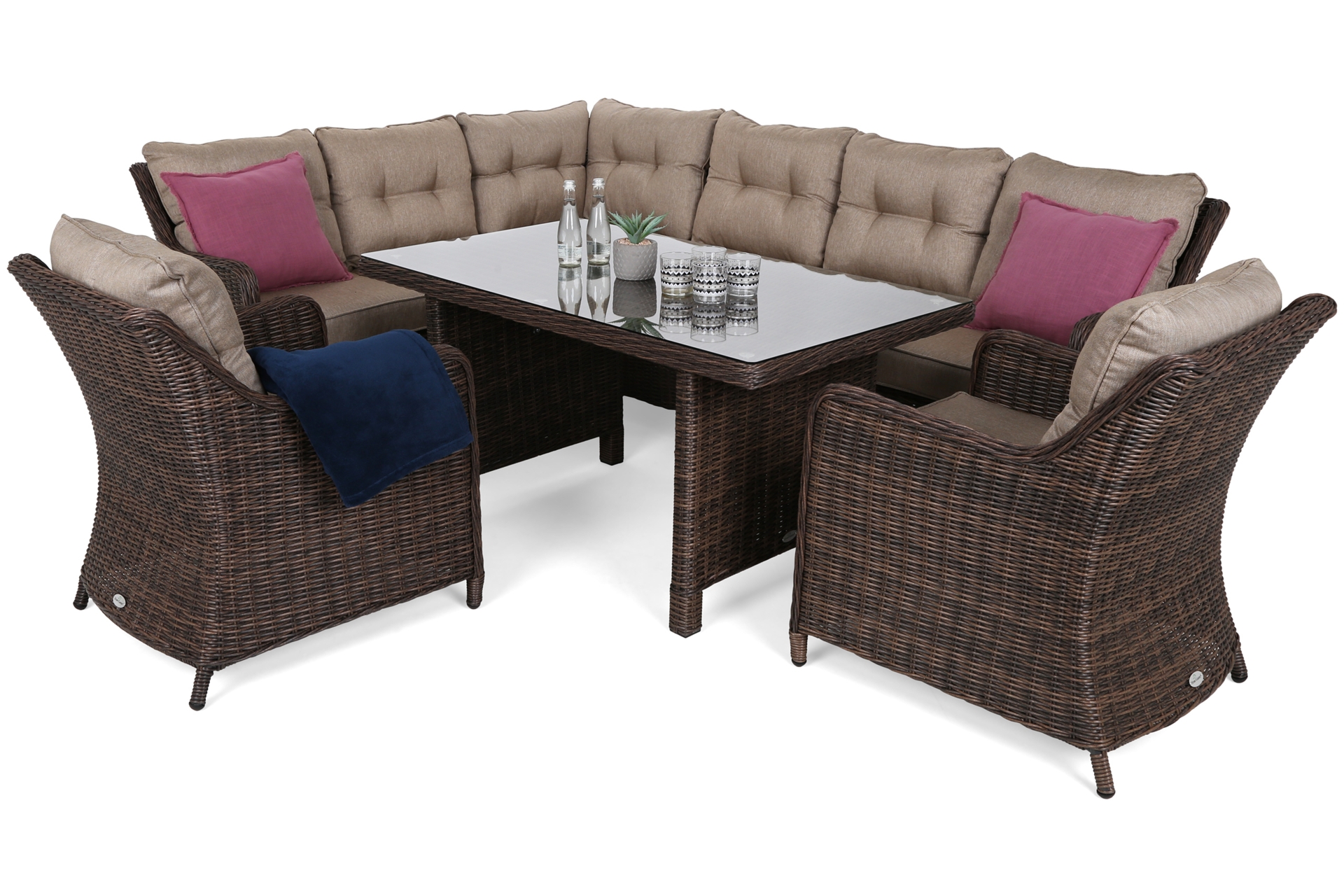 Narożny zestaw mebli ogrodowych lewy California Brown Mat / Brown Melange - brązowy - dla 8 osób Narożny zestaw mebli ogrodowych lewy California Brown Mat / Brown Melange