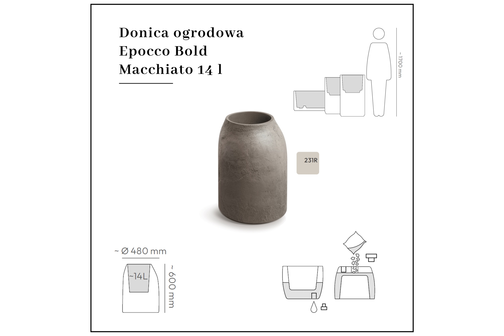 Doniczka ogrodowa Prosperplast Epocco Bold Macchiato 14 l