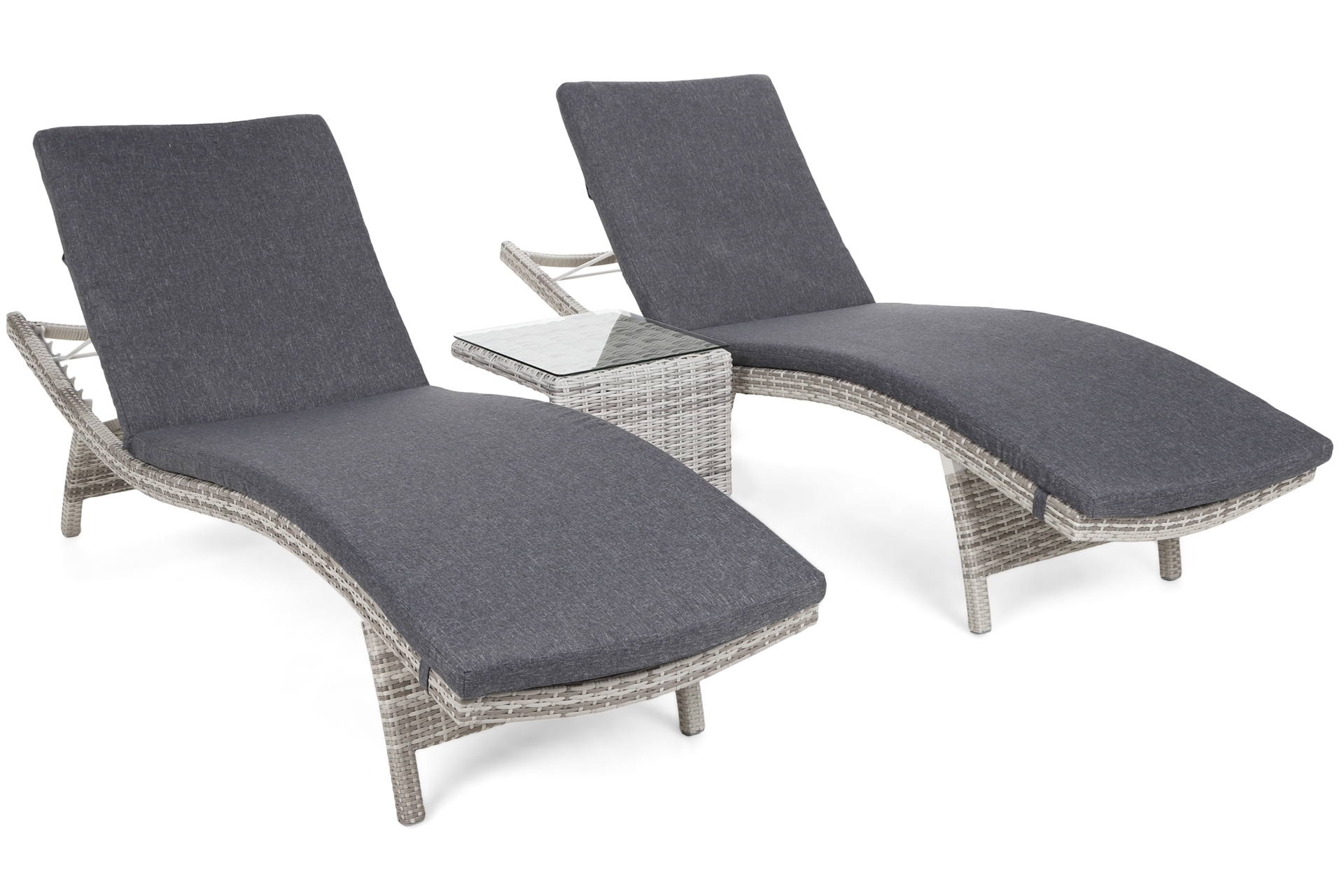Zestaw leżaków ogrodowych z technorattanu Marbella Light Grey / Grey Melange ze stolikiem