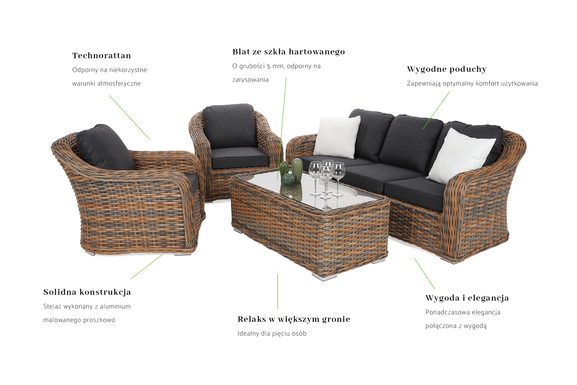 Meble ogrodowe technorattanowe Foggia Ginger Melange / Dark Grey