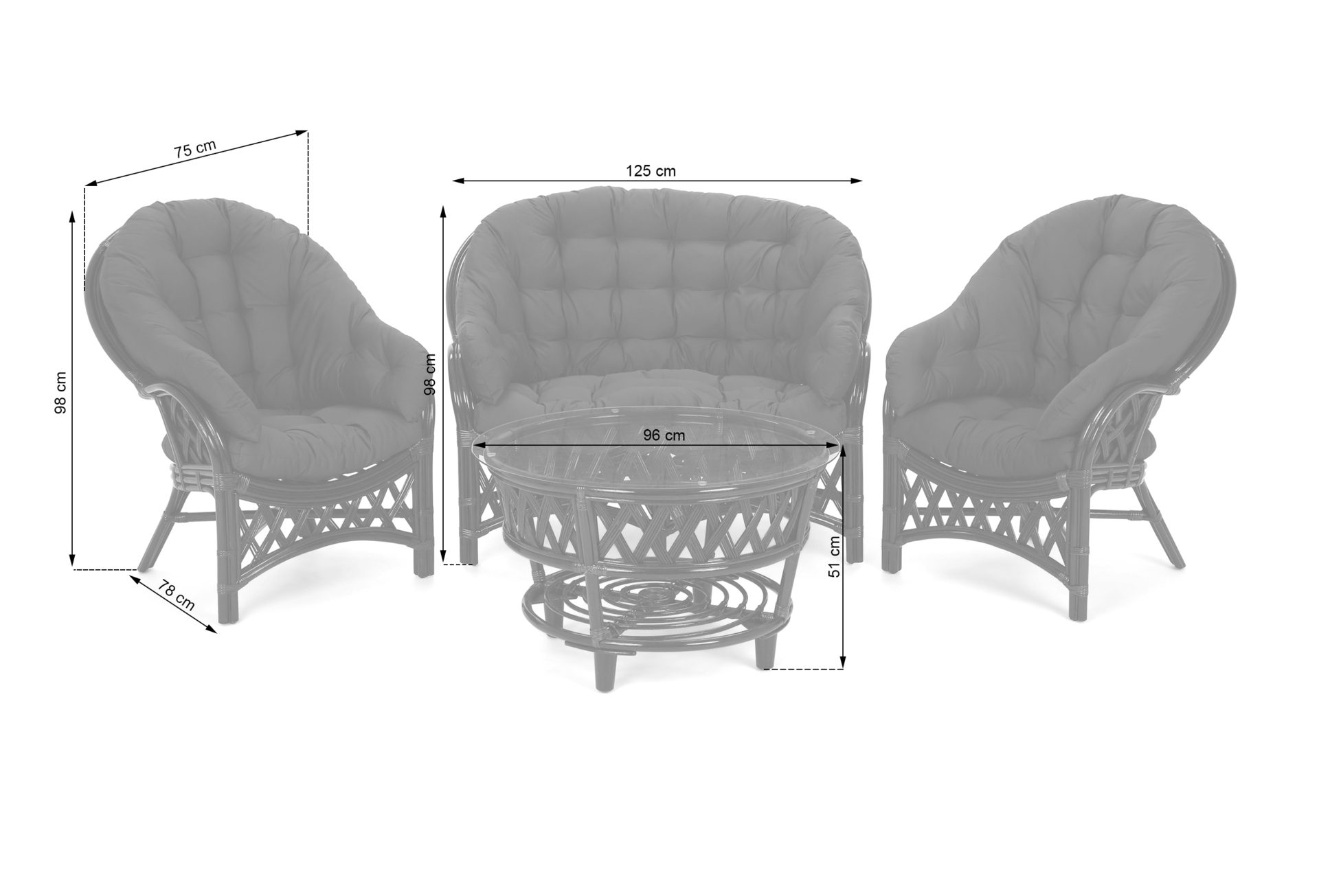 Meble ogrodowe rattanowe Diego Brown / Brown 3+1