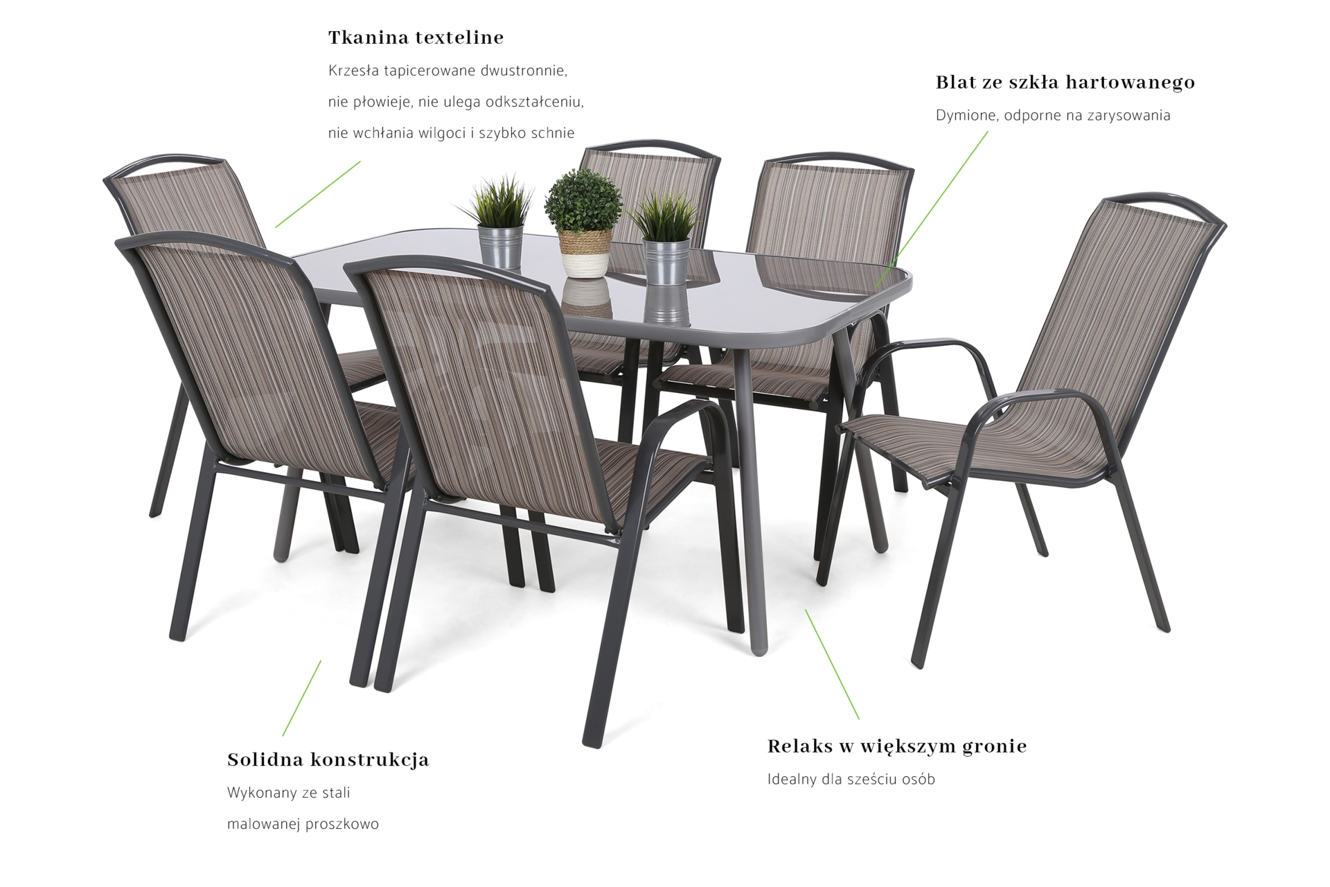 Meble ogrodowe metalowe Casablanca 150 cm Silver / Taupe Atlanta Grey / Beige Striped 6+1