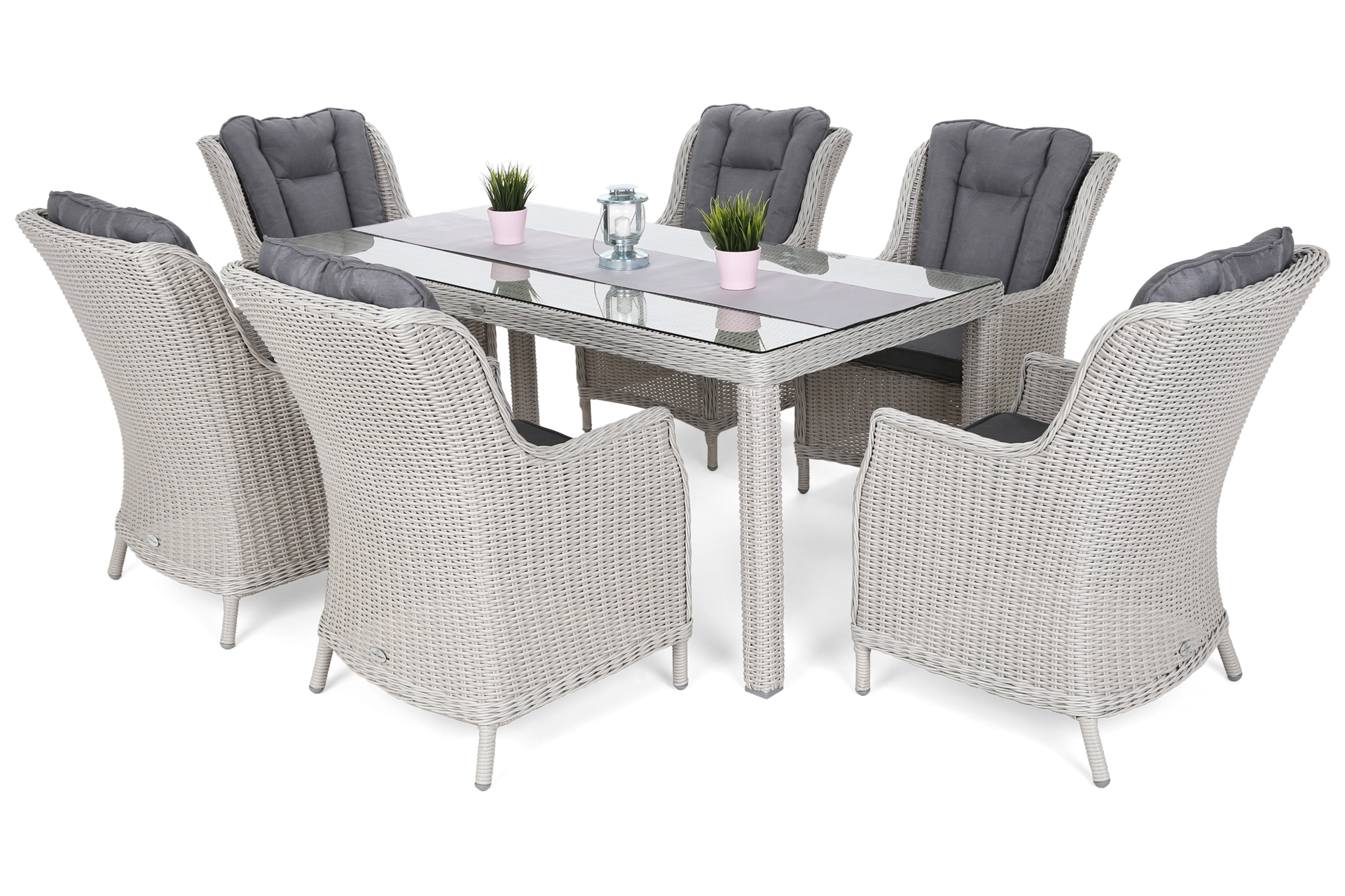 Meble ogrodowe technorattanowe Bristol 180 cm White / Grey 6+1