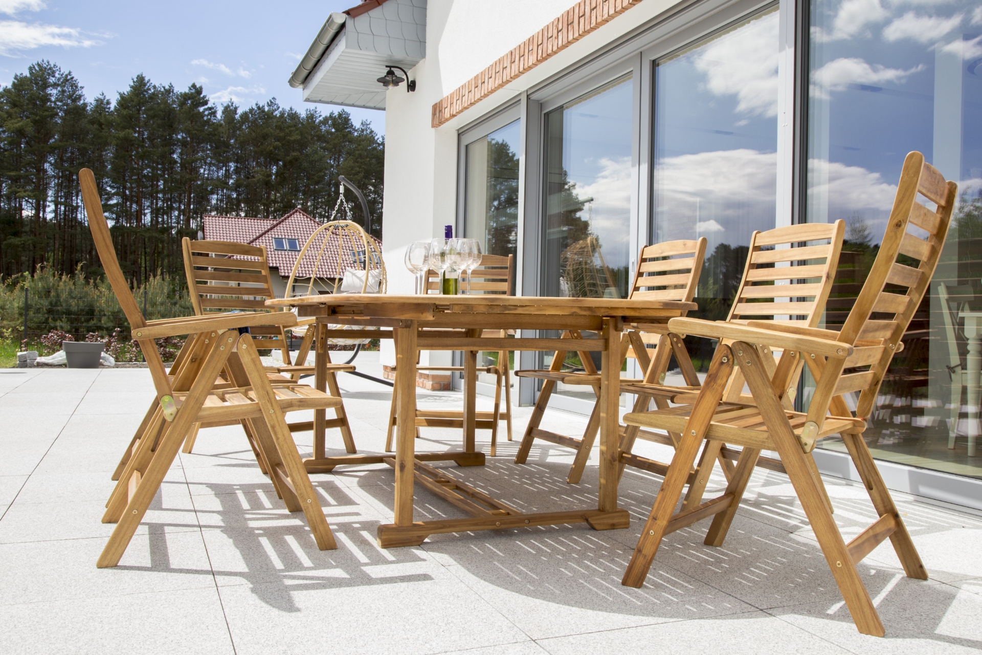 Drewniane meble ogrodowe Akacja z 8 krzesłami i owalnym stołem Meble ogrodowe drewniane Akacja Oval 180+60 cm 8+1