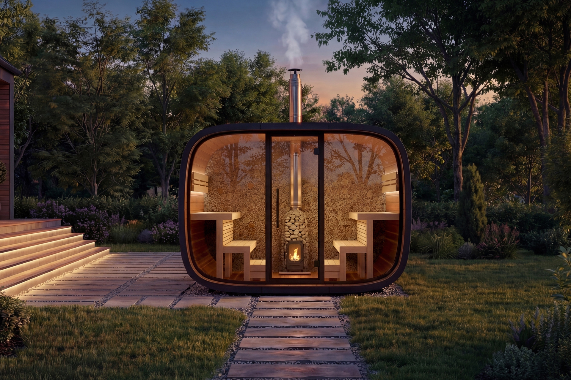 Sauna fińska zewnętrzna Leil® Saunas Round Cube Single 2.0 6-osobowa