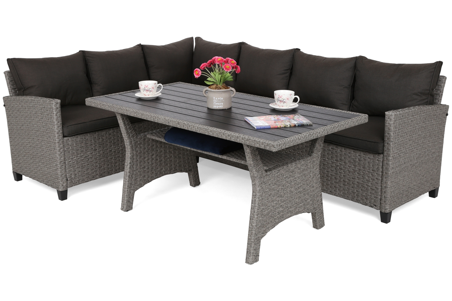 Narożnik ogrodowy technorattanowy Lagos Muddy Grey / Black Melange