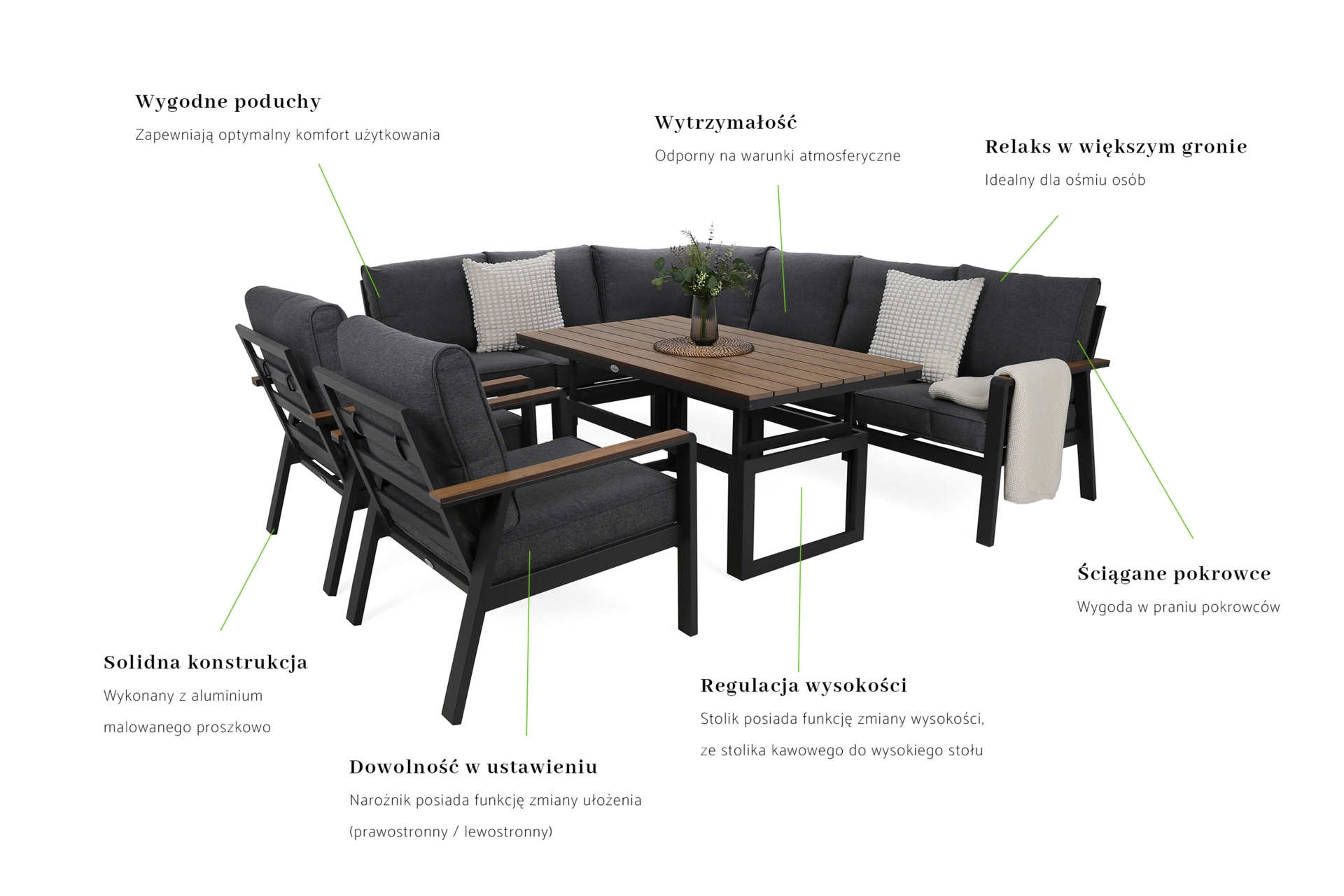 Narożne meble aluminiowe Turyn Dark Grey / Grey Melange