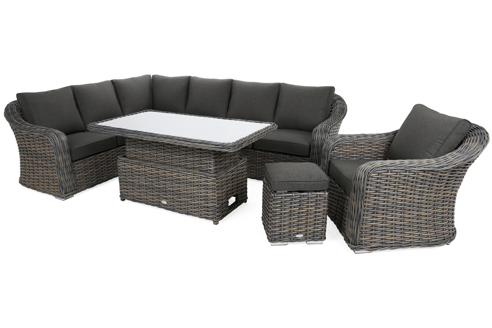 Narożny zestaw mebli ogrodowych Foggia Silk Grey / Grey Melange - szary - z technorattanu Narożny zestaw mebli ogrodowych Foggia Silk Grey / Grey Melange