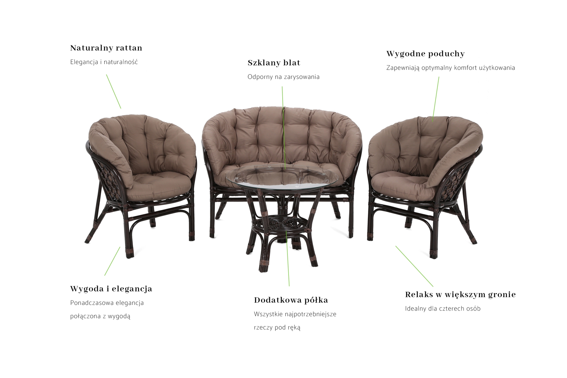 Meble ogrodowe rattanowe Bahama Brown / Cappuccino 3+1