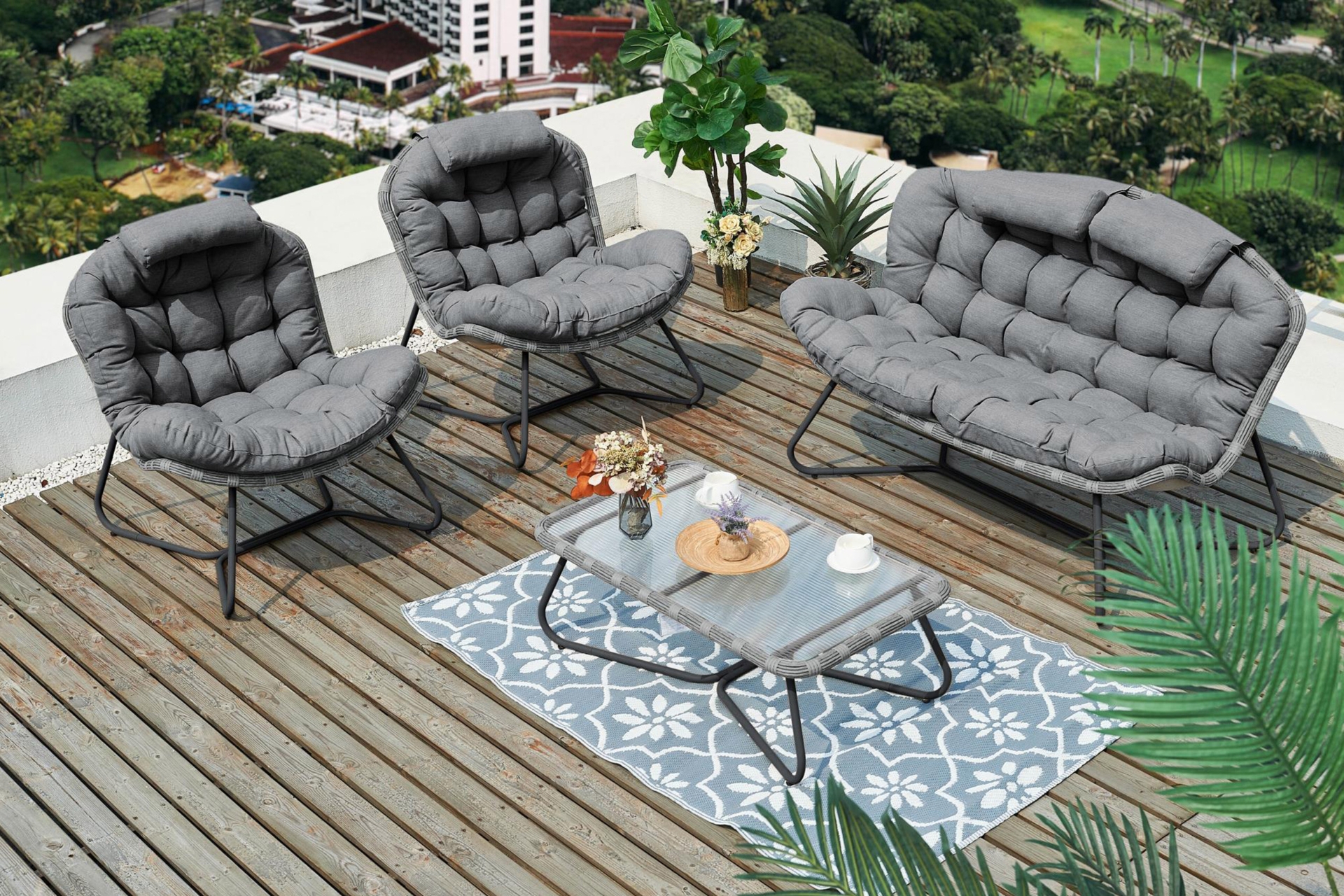 Meble technorattanowe Palermo szare - dla 4 osób Meble ogrodowe technorattanowe Palermo Grey / Grey