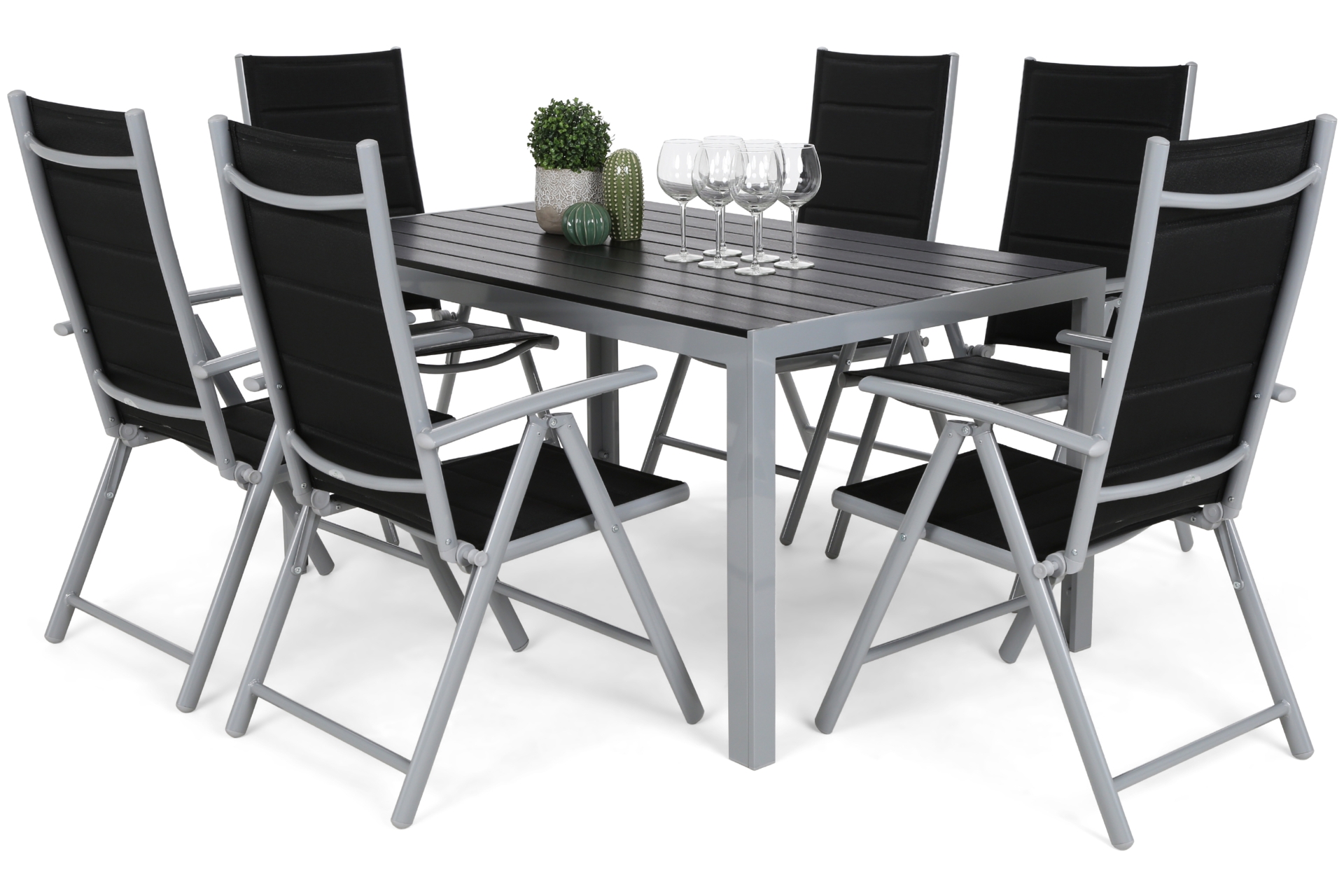 Meble ogrodowe aluminiowe IBIZA czarne z srebrnym stelażem Meble ogrodowe aluminiowe Ibiza 150 cm Silver / Black 6+1