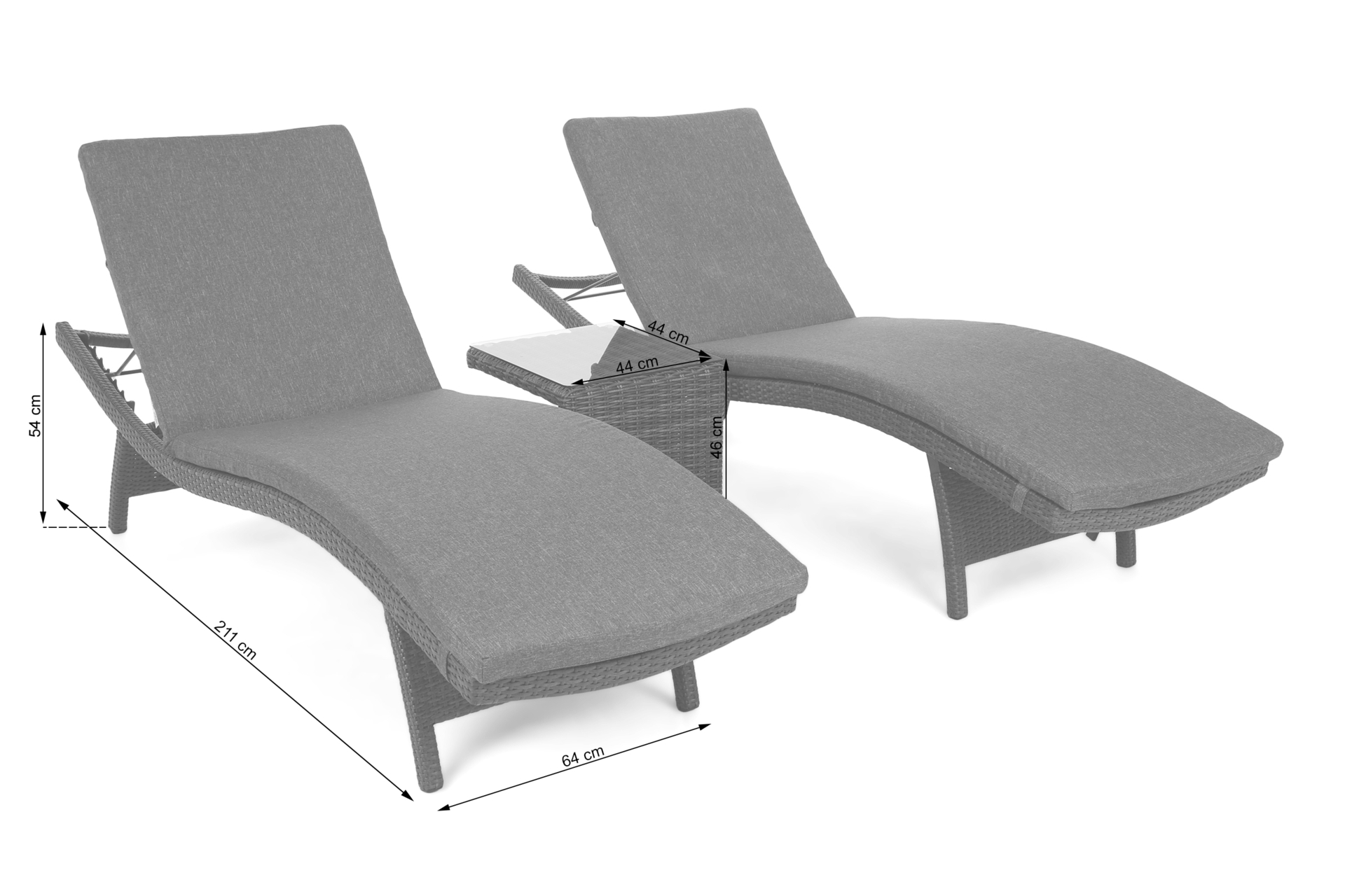 Zestaw leżaków ogrodowych z technorattanu Marbella Grey / Grey Melange ze stolikiem