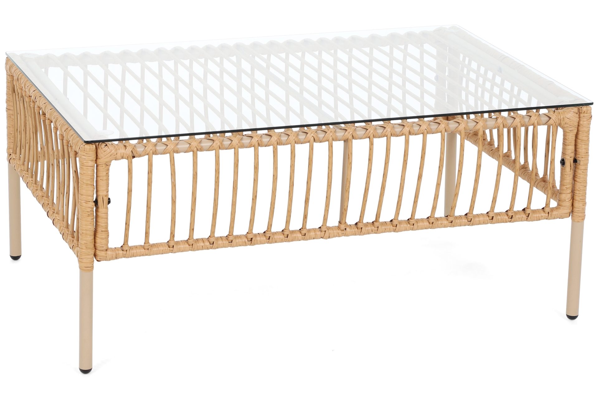 Meble ogrodowe technorattanowe Sycylia Beige / Grey - dla 5 osób - w stylu boho Meble ogrodowe technorattanowe Sycylia Beige / Grey