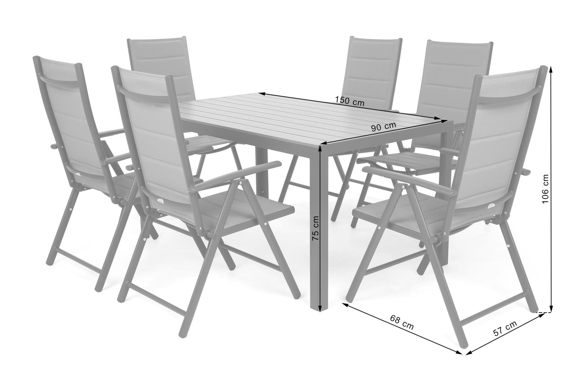 Meble ogrodowe aluminiowe IBIZA czarne z srebrnym stelażem Meble ogrodowe aluminiowe Ibiza 150 cm Silver / Black 6+1