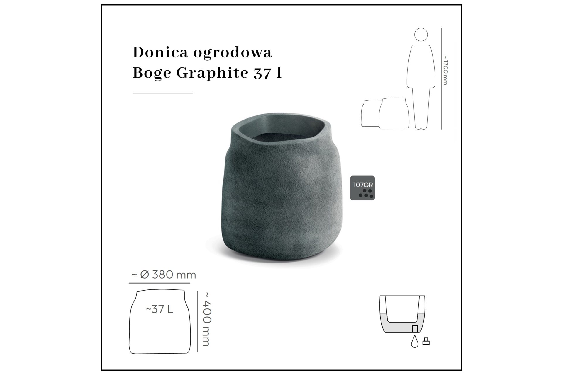 Donica ogrodowa Boge Graphite 37 l