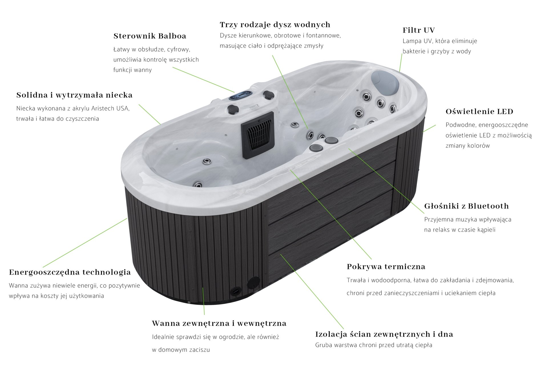 Wanna ogrodowa z hydromasażem Aquess Zenya 22501 - dwuosobowa - dla par Wanna ogrodowa z hydromasażem Aquess Zenya 22501