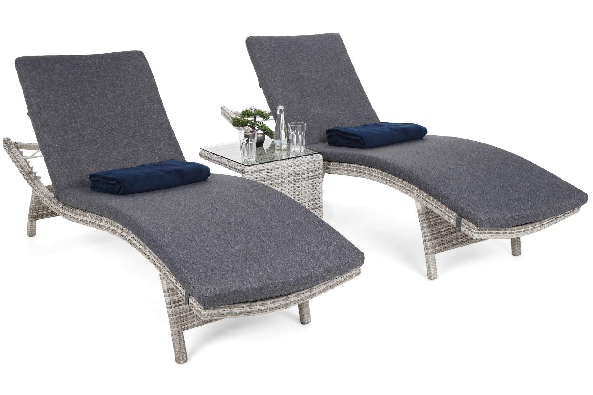 Zestaw leżaków ogrodowych z technorattanu Marbella Light Grey / Grey Melange ze stolikiem