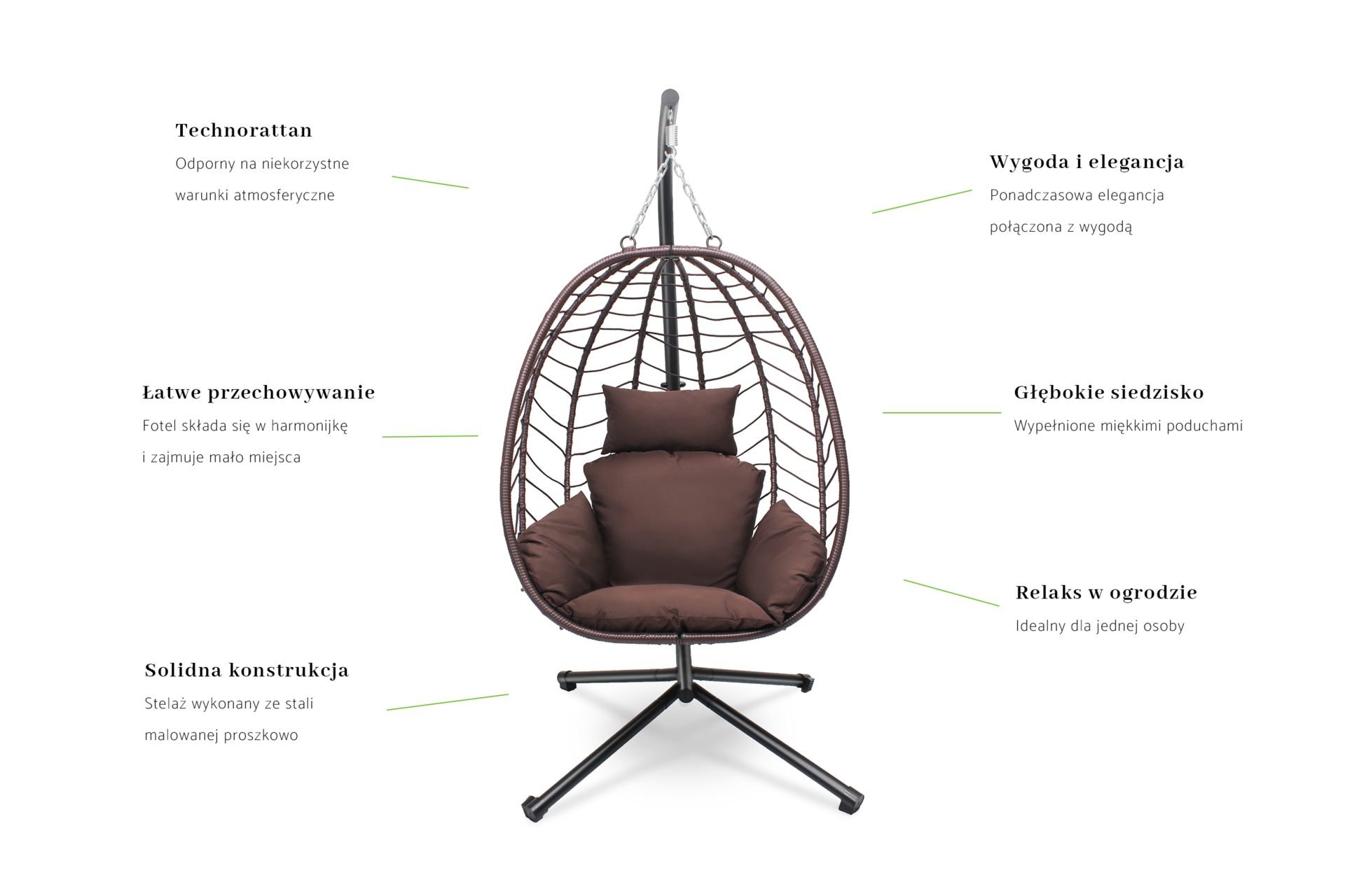 Fotel wiszący kokon Lugo Black / Brown