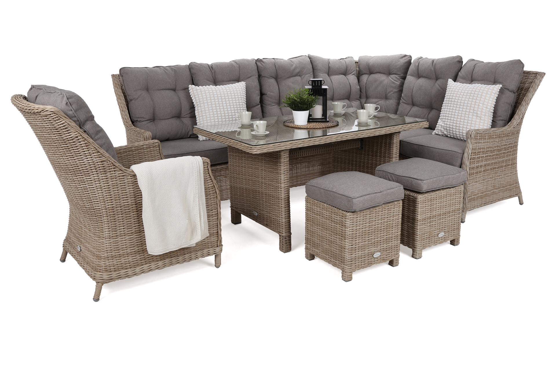 Narożny zestaw mebli ogrodowych prawy Alicante Beige / Beige Melange z pufami