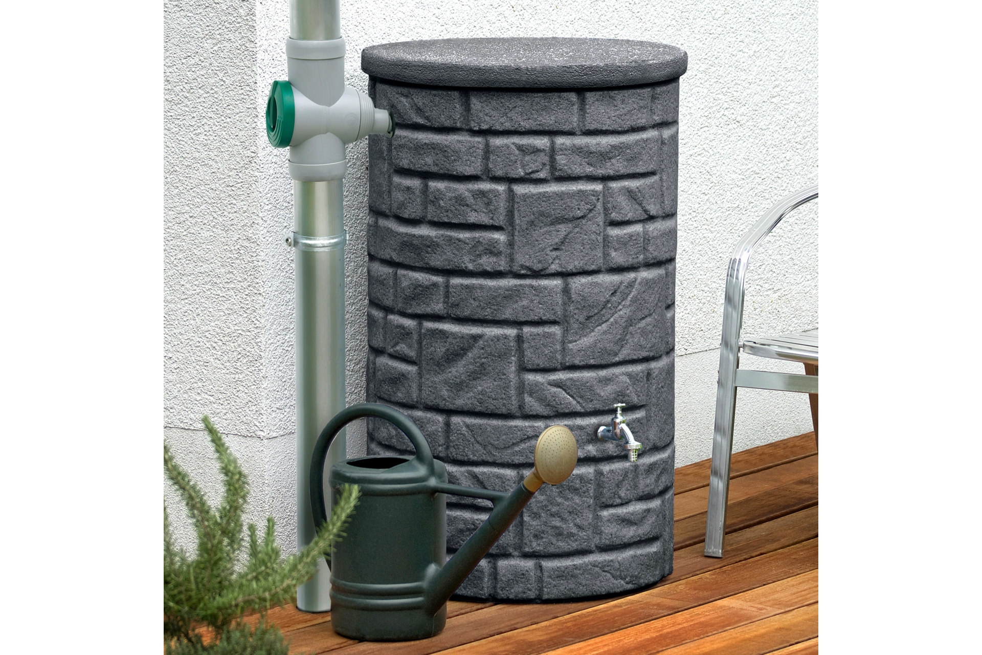 Zbiornik na deszczówkę MPI Arcado 230 l czarny granit - na wodę deszczową Zbiornik na deszczówkę MPI Arcado 230 l czarny granit