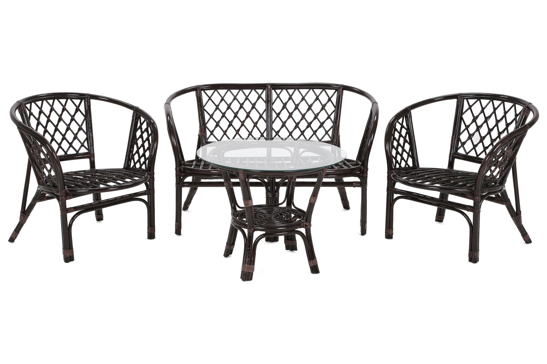 Komplet z rattanu: sofa, 2 fotele, stolik ze szklanym blatem Meble ogrodowe rattanowe Bahama Brown / Brown 3+1