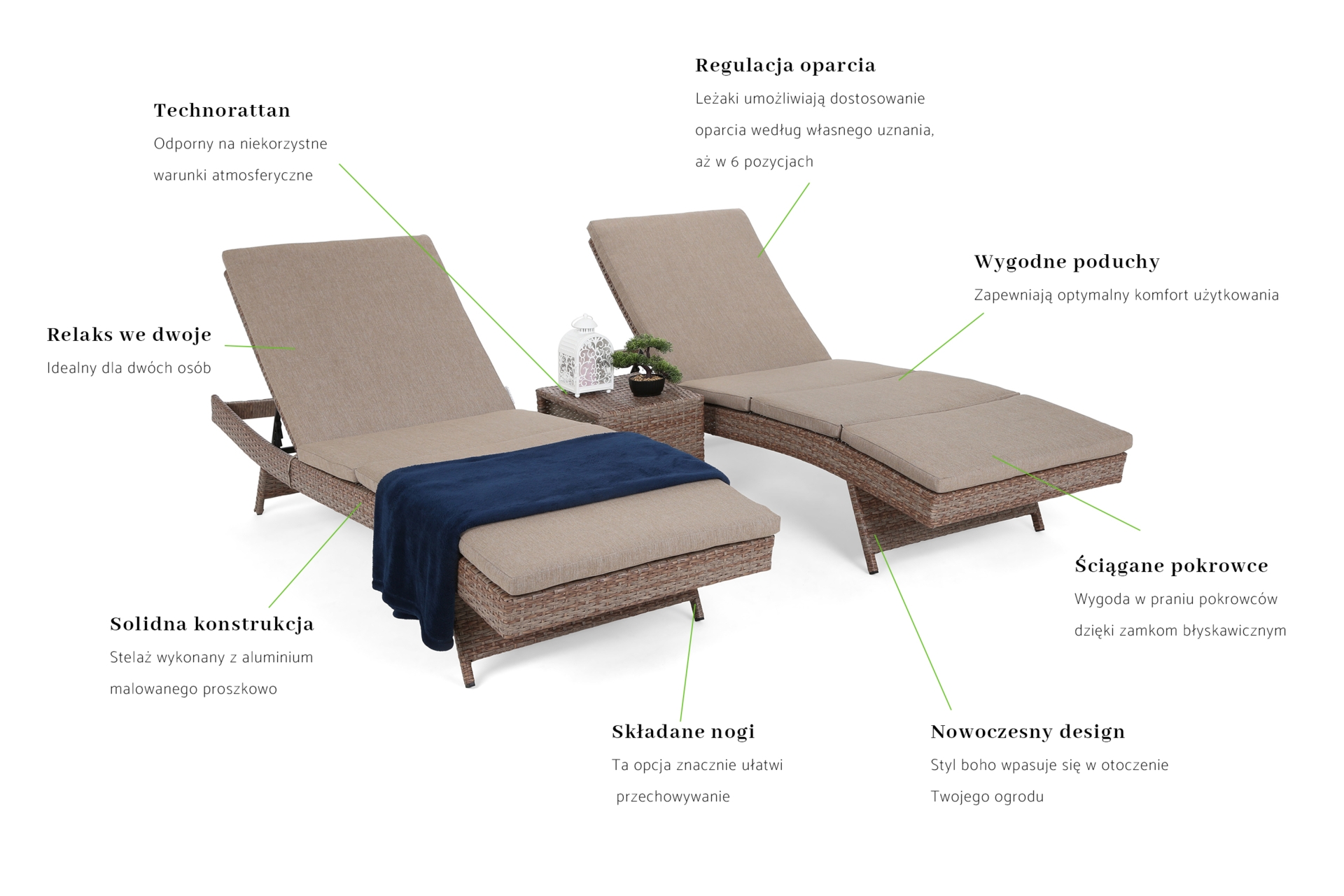Zestaw leżaków ogrodowych z technorattanu Bora Bora Ginger / Brown Melange ze stolikiem