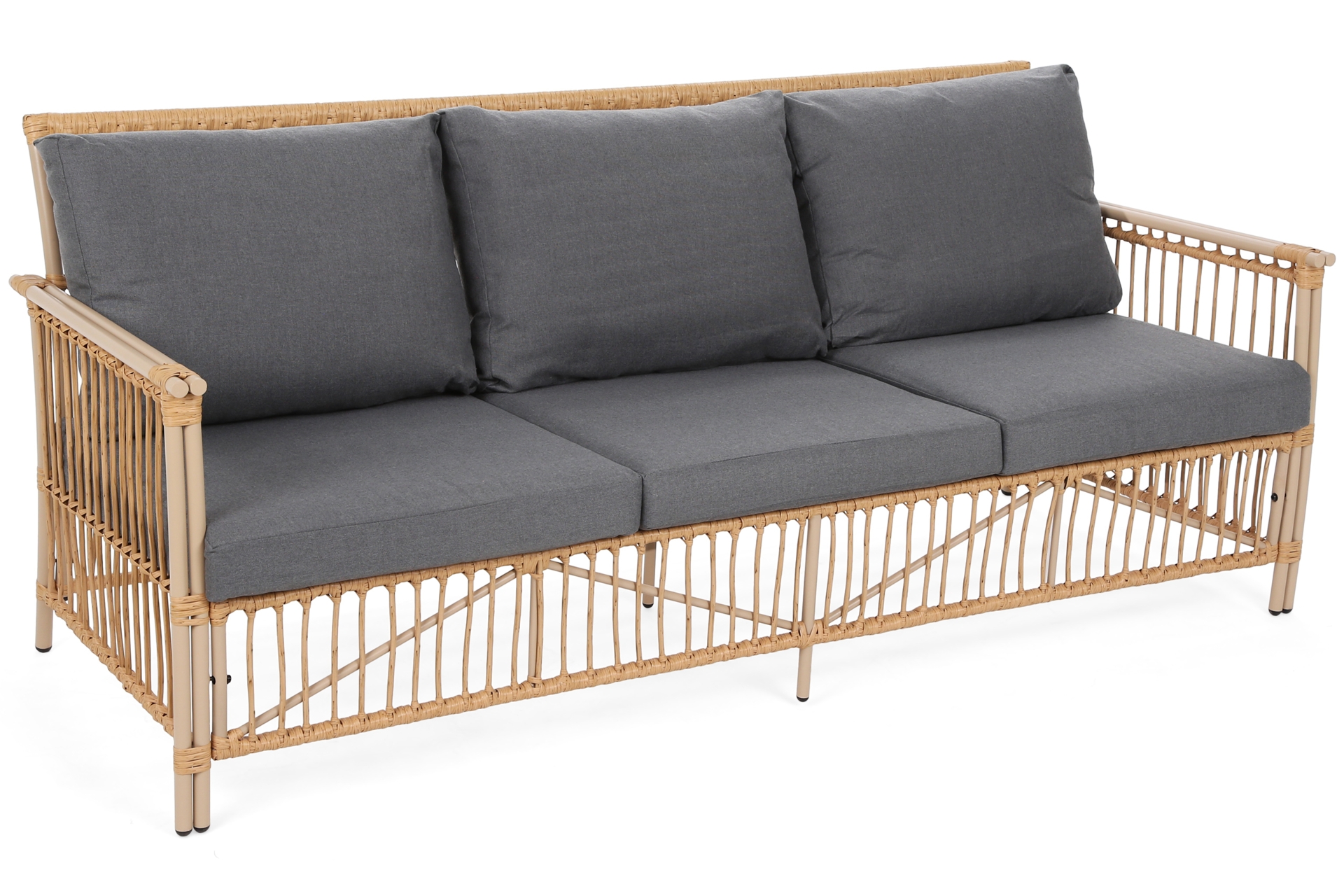 Meble ogrodowe technorattanowe Sycylia Beige / Grey - dla 5 osób - w stylu boho Meble ogrodowe technorattanowe Sycylia Beige / Grey