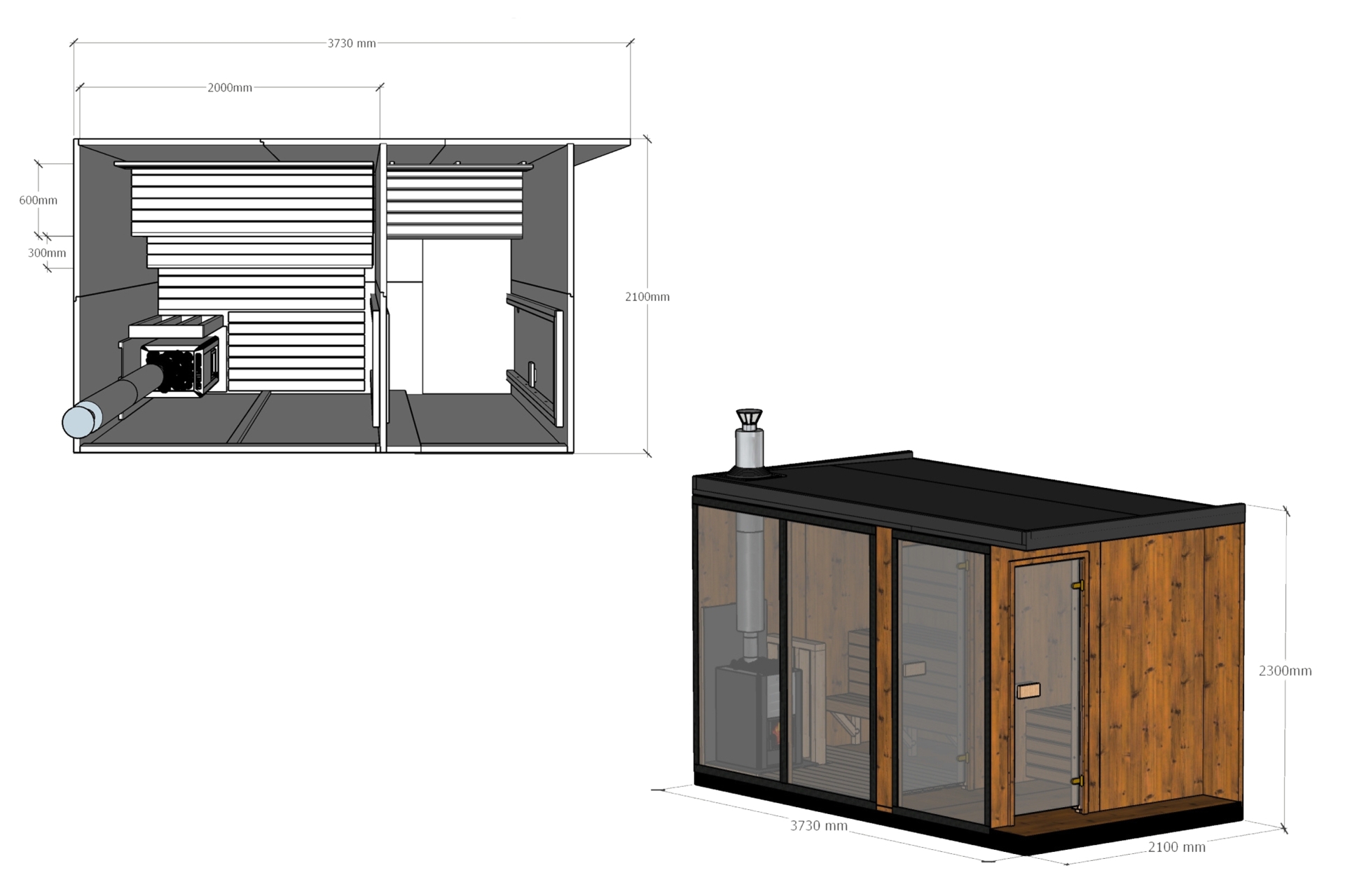 Sauna fińska zewnętrzna TerModula z mini szatnią 373 x 210 cm