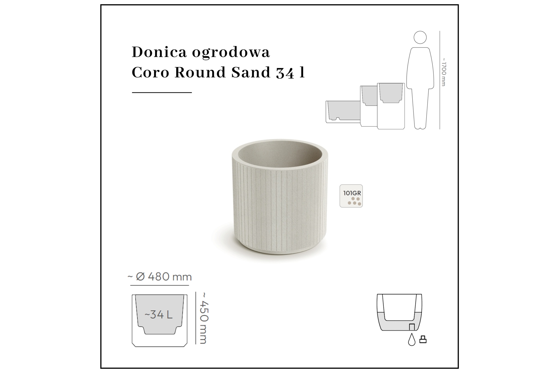 Donica ogrodowa Coro Round Sand 34 l