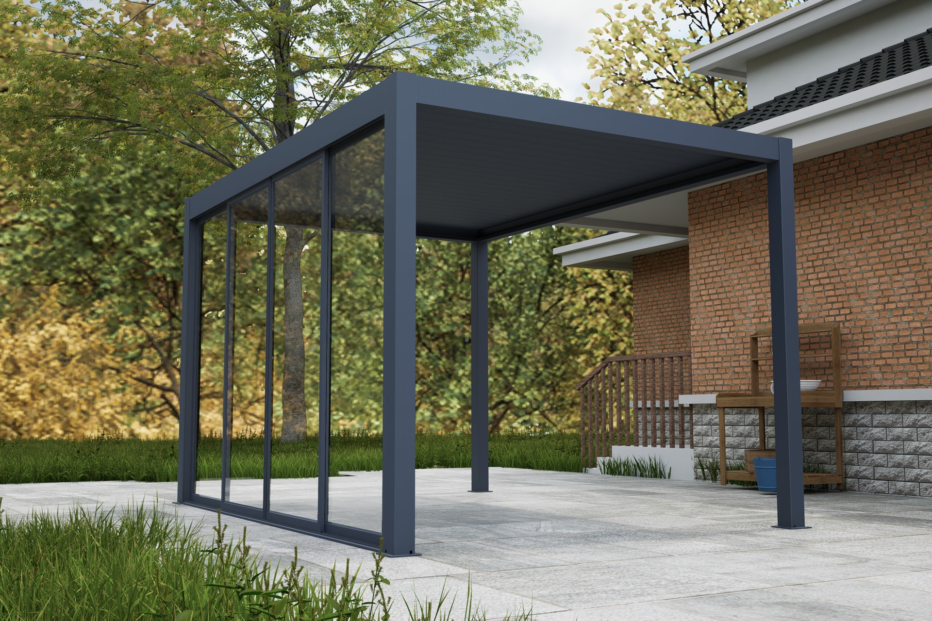 Przesuwna ścianka szklana 4 m do pergoli Schatler Nova Lux Alu