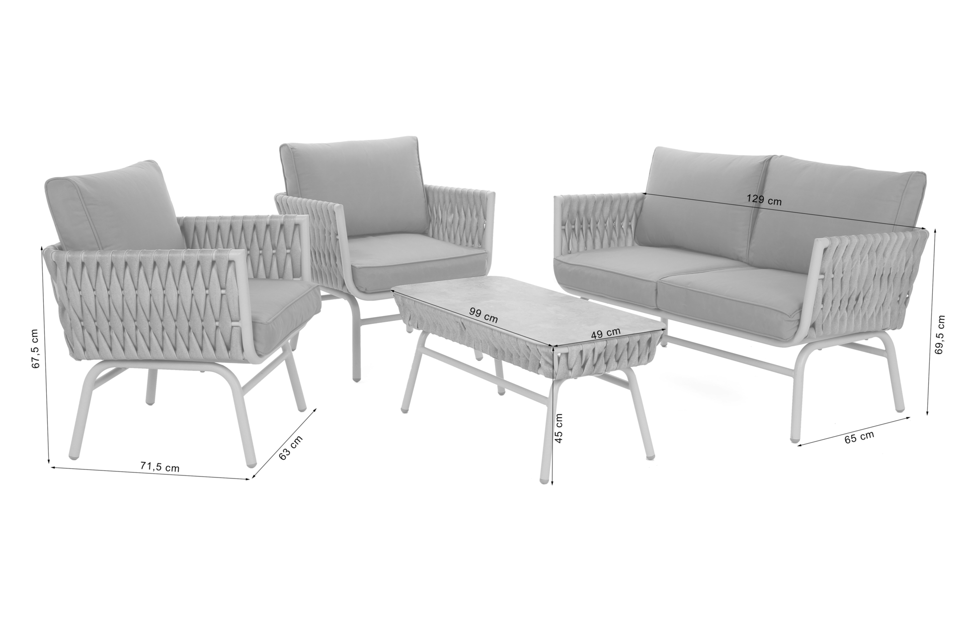 Zestaw mebli aluminiowych Tasos Cream / Latte - dla 4 osób  Meble ogrodowe technorattanowe Tasos Cream / Latte