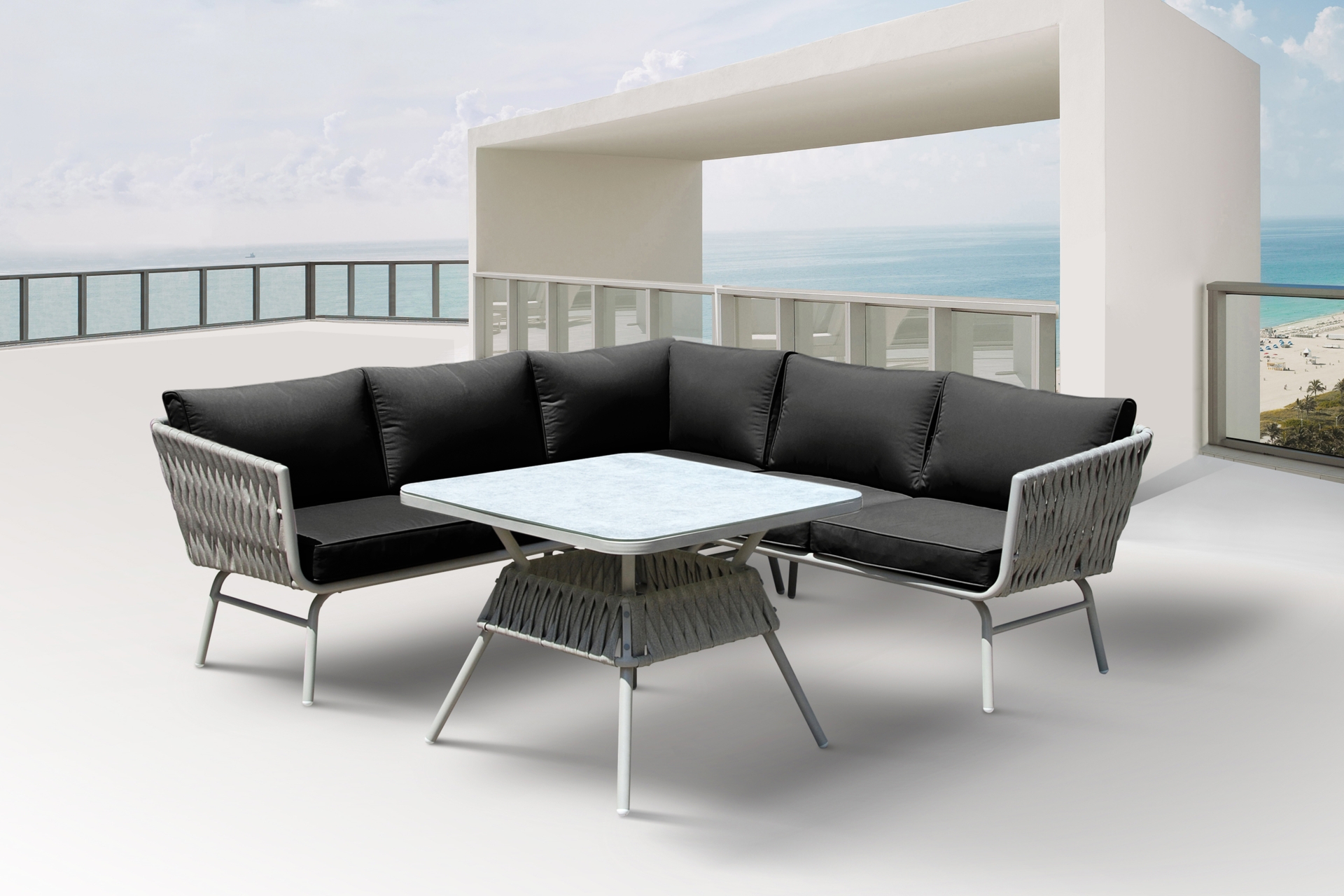 Narożnik ogrodowy technorattanowy Tasos Cream / Grey Melange