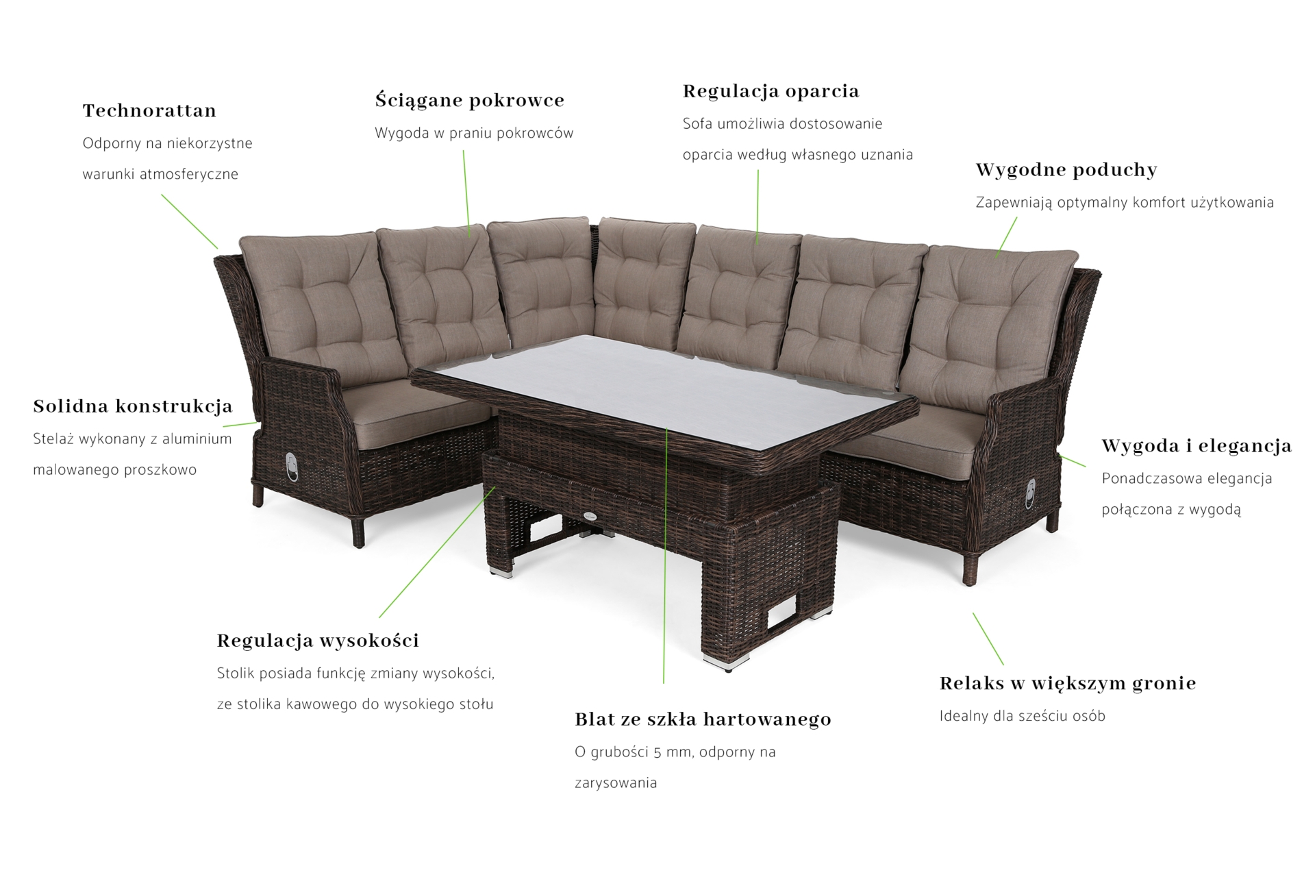 Narożnik ogrodowy technorattanowy Trivento Brown Mat / Brown Melange