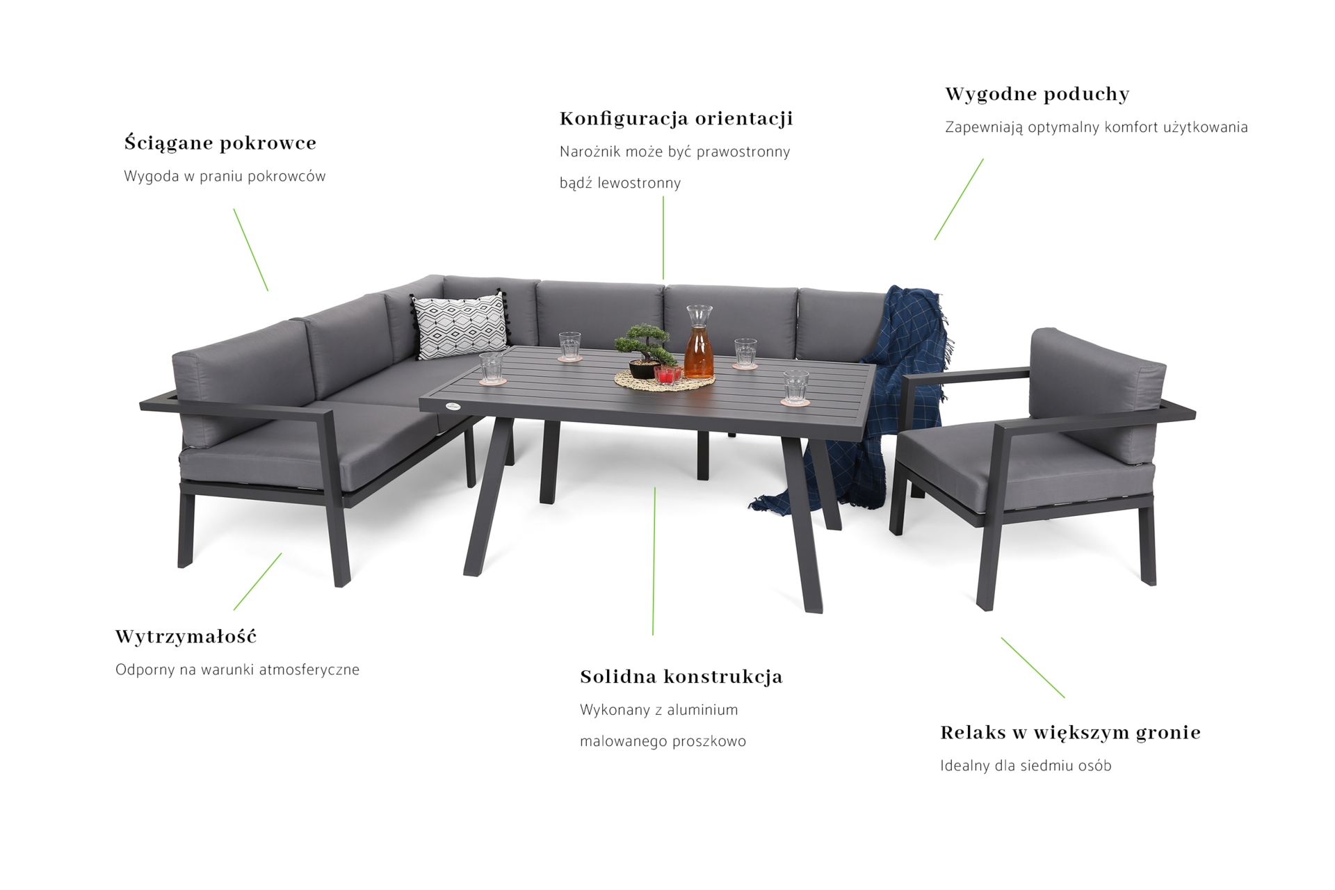 Narożne meble ogrodowe aluminiowe Miami Grey / Window Grey
