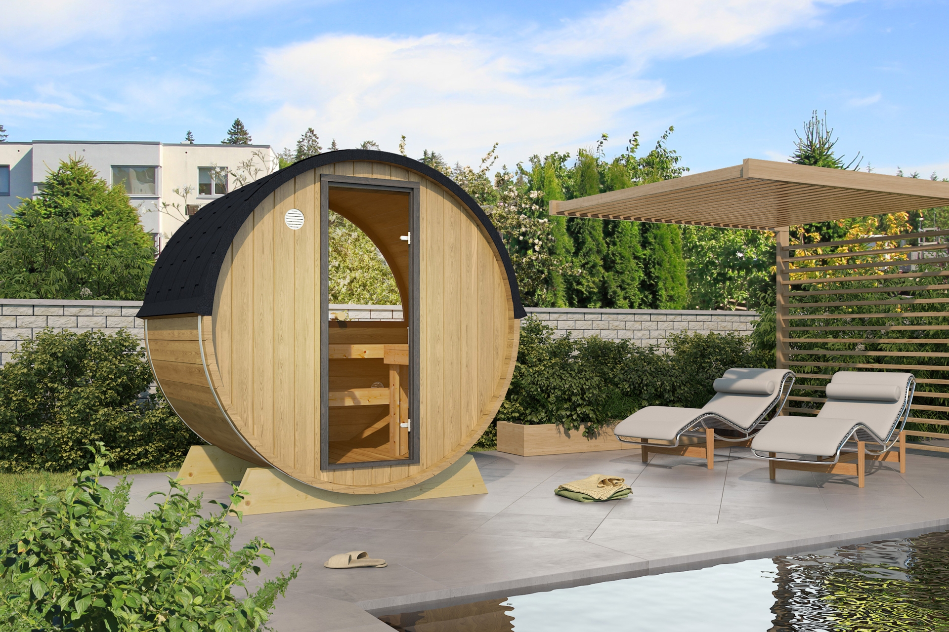 Sauna fińska zewnętrzna Terrace 160 cm - beczka Sauna fińska zewnętrzna Terrace 160 cm