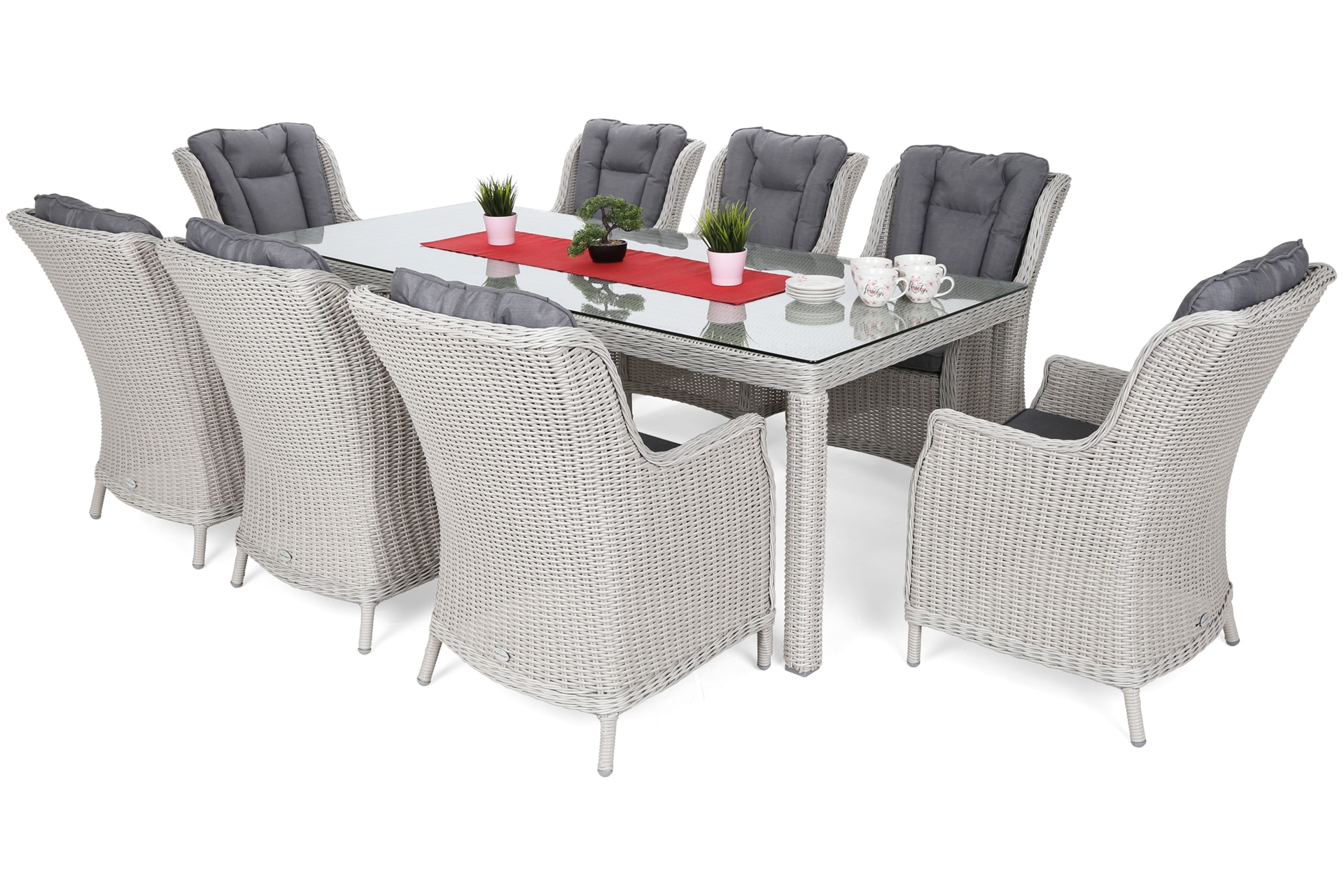 Meble ogrodowe technorattanowe Bristol 230 cm White / Grey - biały - dla 8 osób Meble ogrodowe technorattanowe Bristol 230 cm White / Grey 8+1