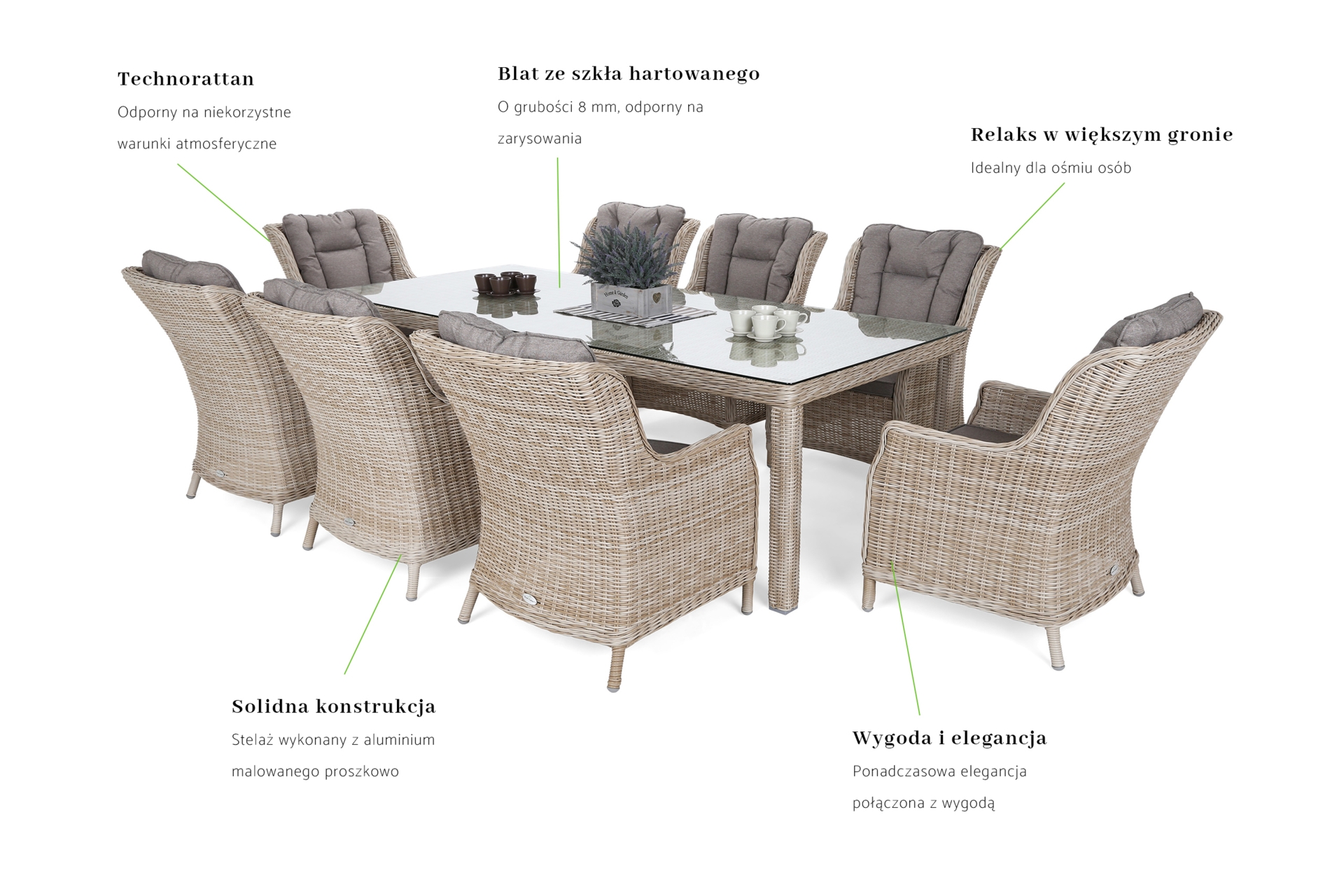 Meble ogrodowe technorattanowe Bristol 230 cm Beige / Beige Melange 8+1