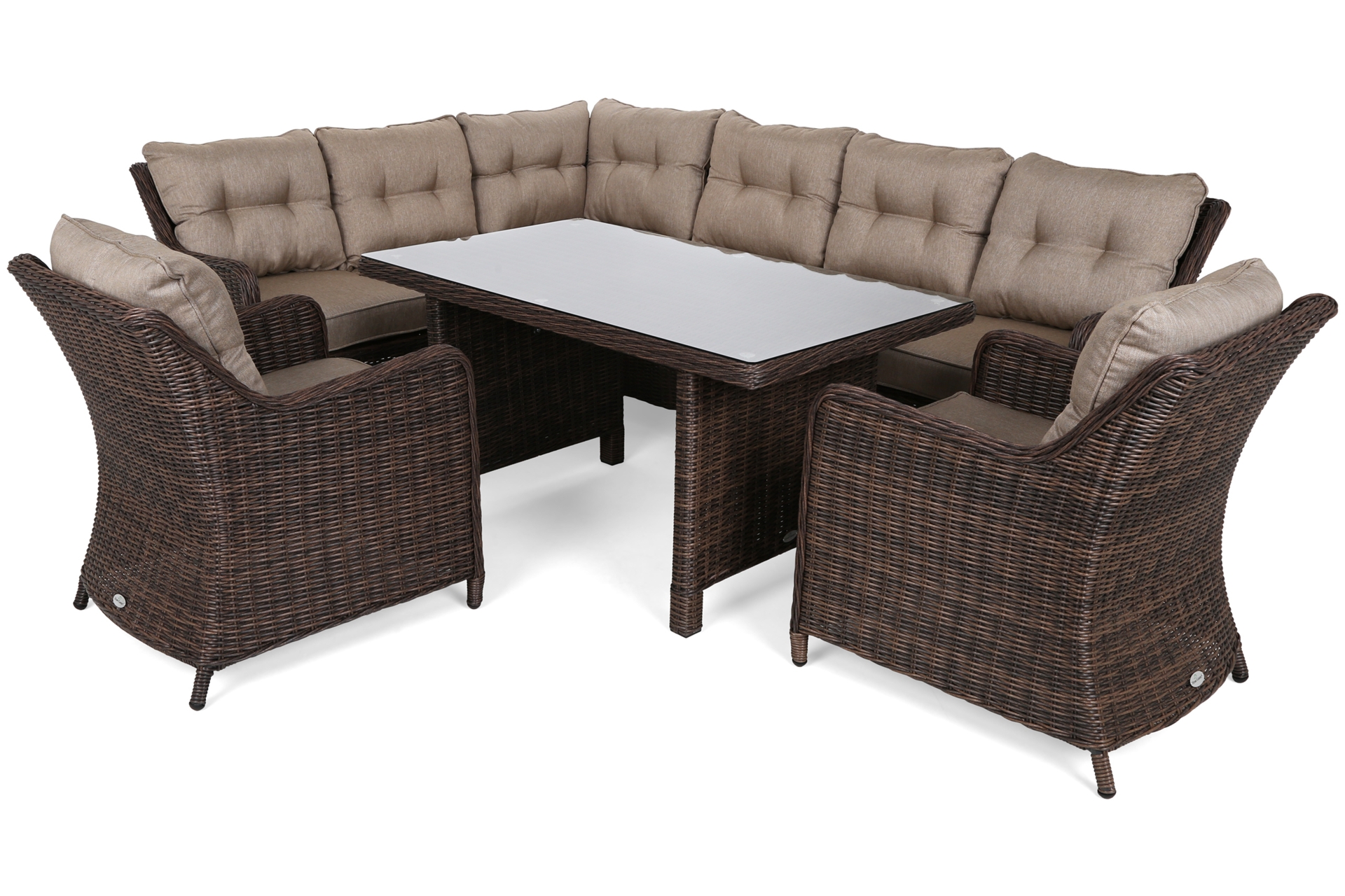 Narożny zestaw mebli ogrodowych lewy California Brown Mat / Brown Melange - brązowy - dla 8 osób Narożny zestaw mebli ogrodowych lewy California Brown Mat / Brown Melange