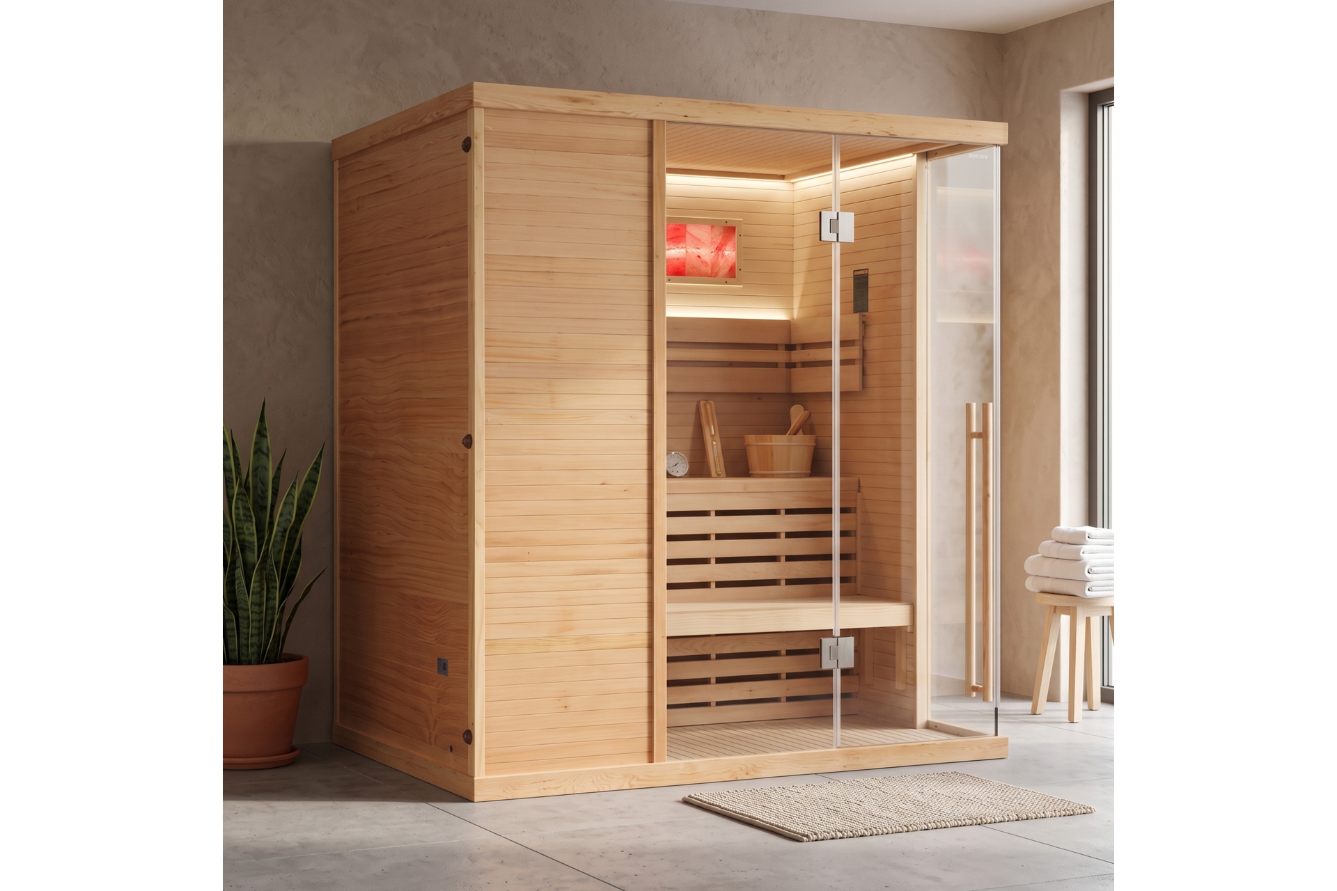 Sauna fińska narożna Nordum Pure One 4-osobowa naturalna
