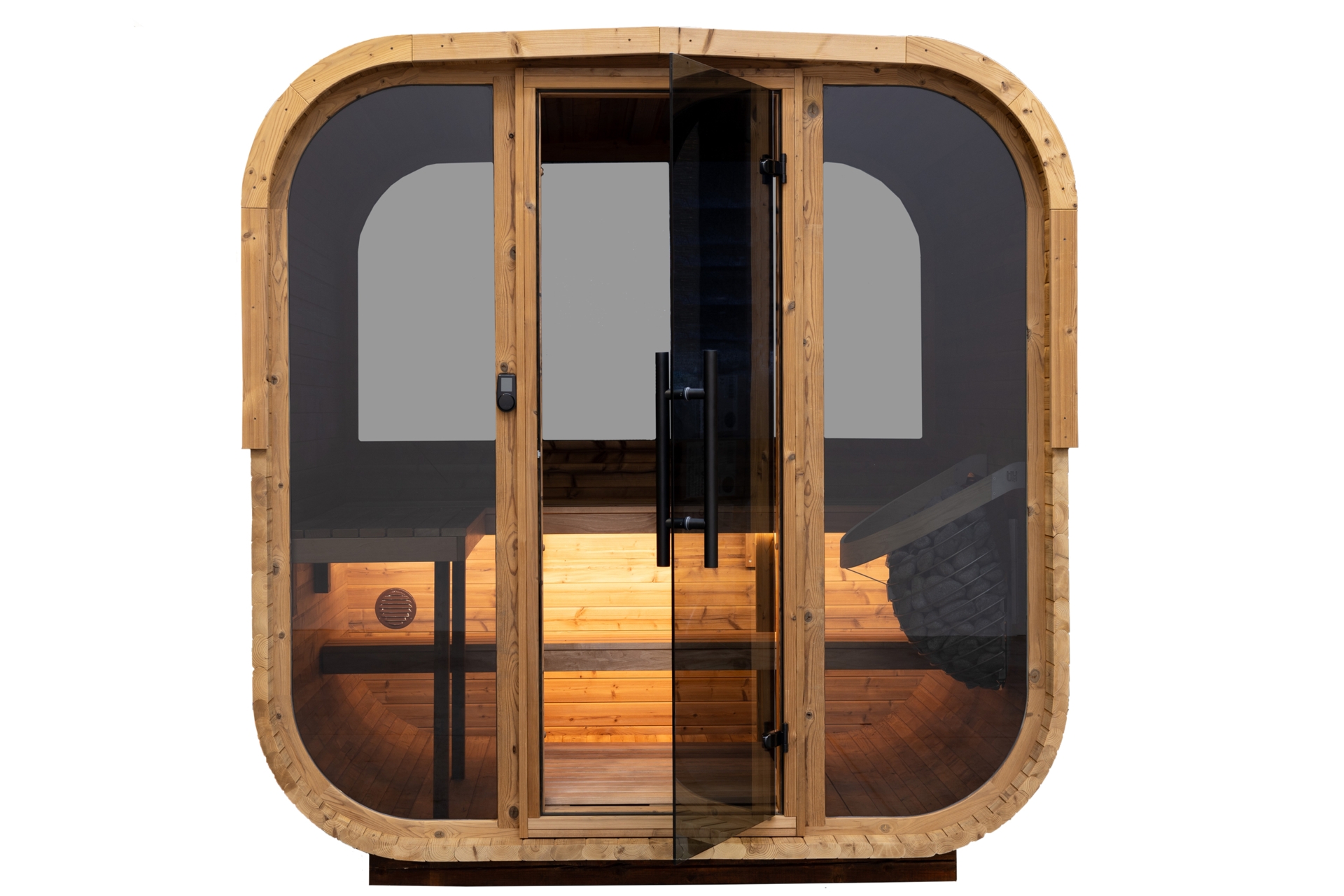 Sauna fińska zewnętrzna Hanscraft Quadra X 211 x 188 cm - dla 4 osób - z termo sosny Sauna fińska zewnętrzna Hanscraft Quadra X 211 x 188 cm