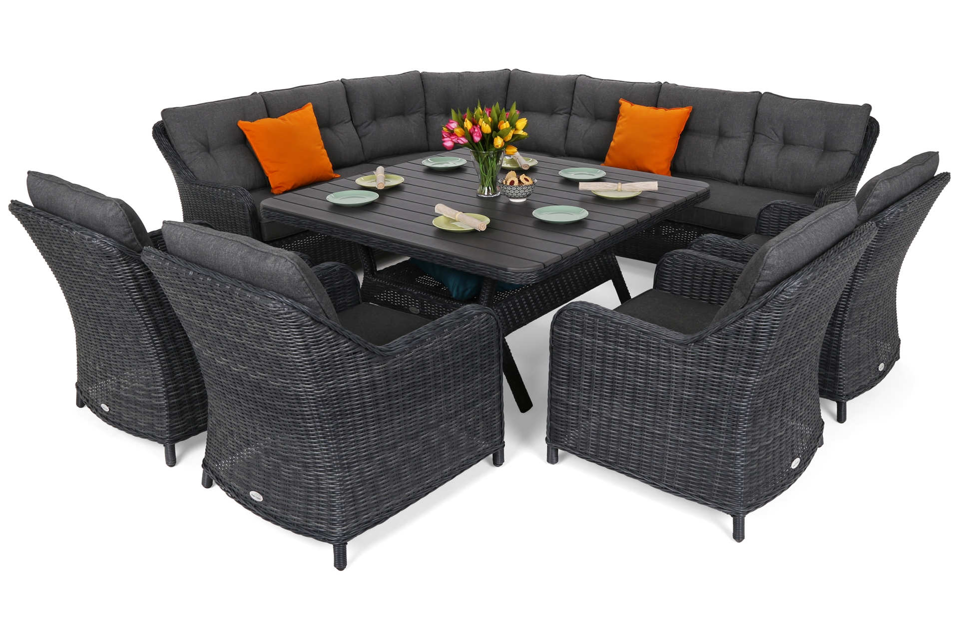 Narożne meble ogrodowe technorattanowe Windsor Grey / Grey Melange - szary - dla 11 osób Narożne meble ogrodowe technorattanowe Windsor Grey / Grey Melange