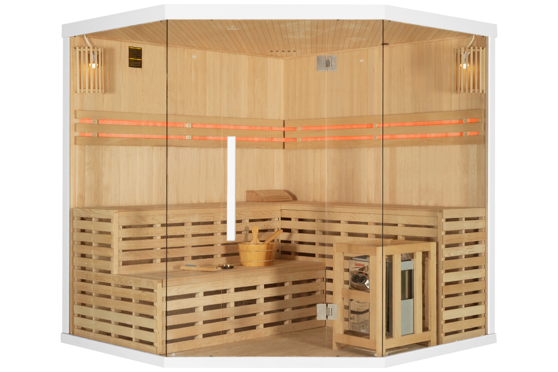 Sauna fińska narożna EA5 White z piecem - biała - pięcioosobowa Sauna fińska narożna EA5 White z piecem