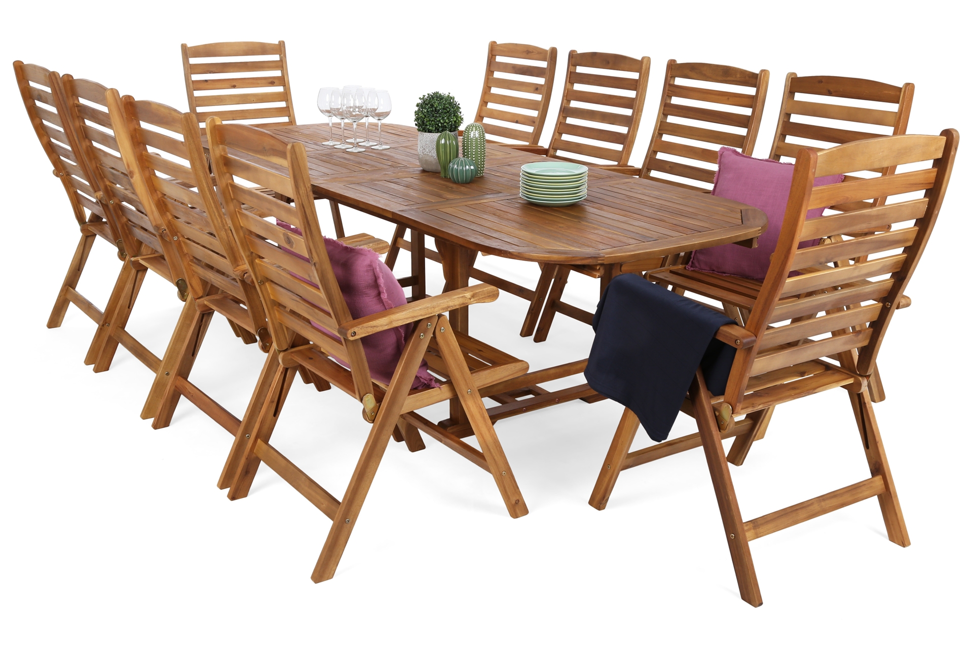 Meble ogrodowe drewniane Akacja Oval 165+60+60 cm 10+1