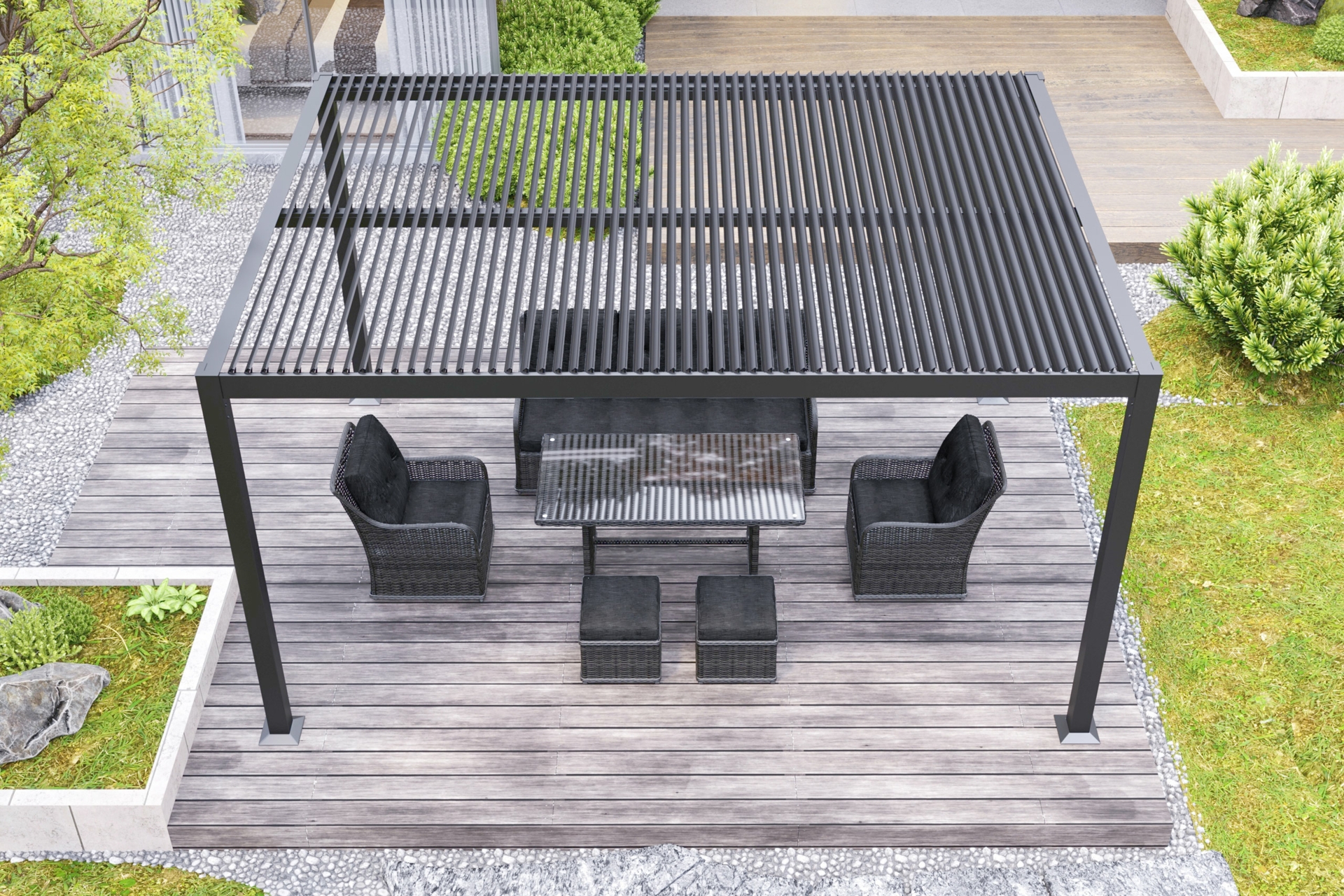 Pergola aluminiowa 6x3 m Bermeo z żaluzjami Pergola ogrodowa aluminiowa Bermeo 600 x 300 cm