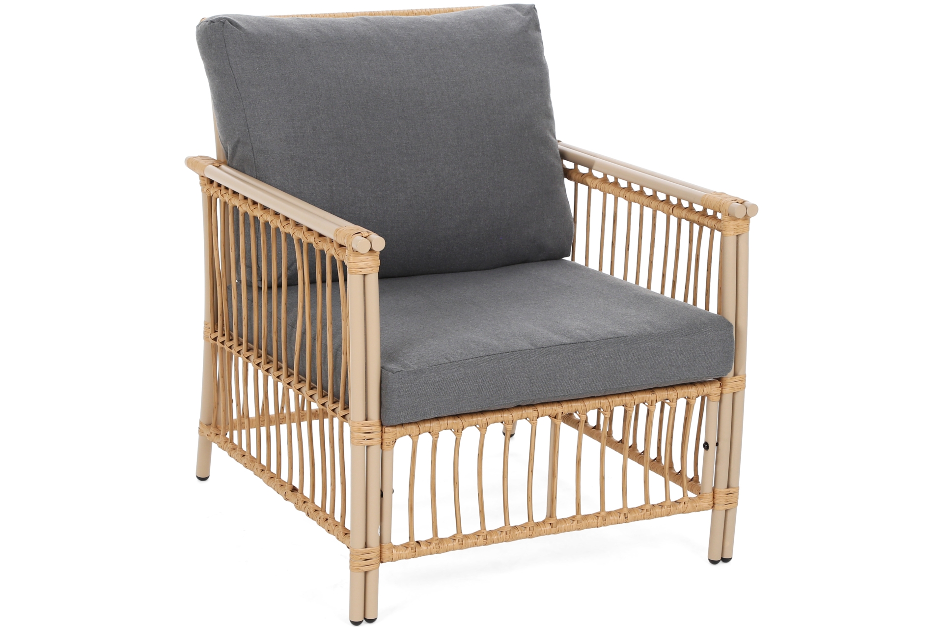 Meble ogrodowe technorattanowe Sycylia Beige / Grey - dla 5 osób - w stylu boho Meble ogrodowe technorattanowe Sycylia Beige / Grey