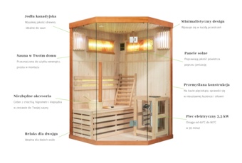 Sauna fińska narożna Nordum Solea 2-osobowa brązowa - drewniana - z panelami solnymi Sauna fińska narożna Nordum Solea 2-osobowa brązowa